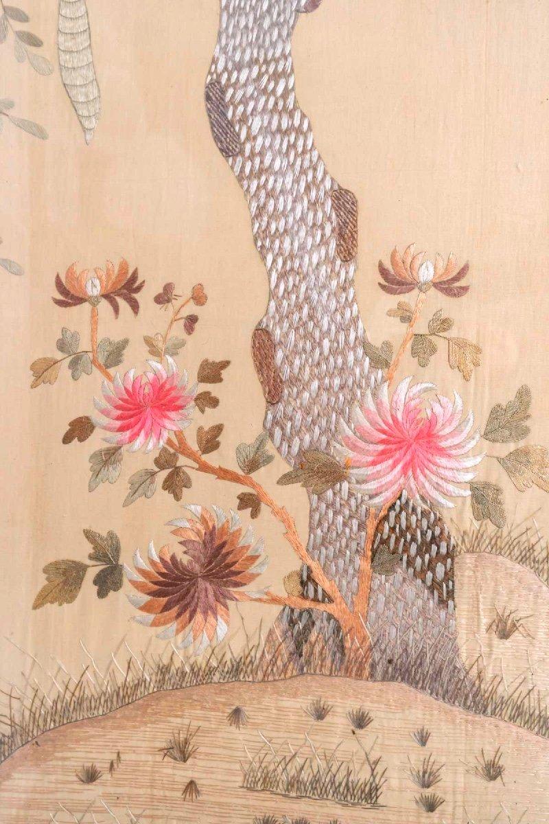 antique chinese embroidered silk panel