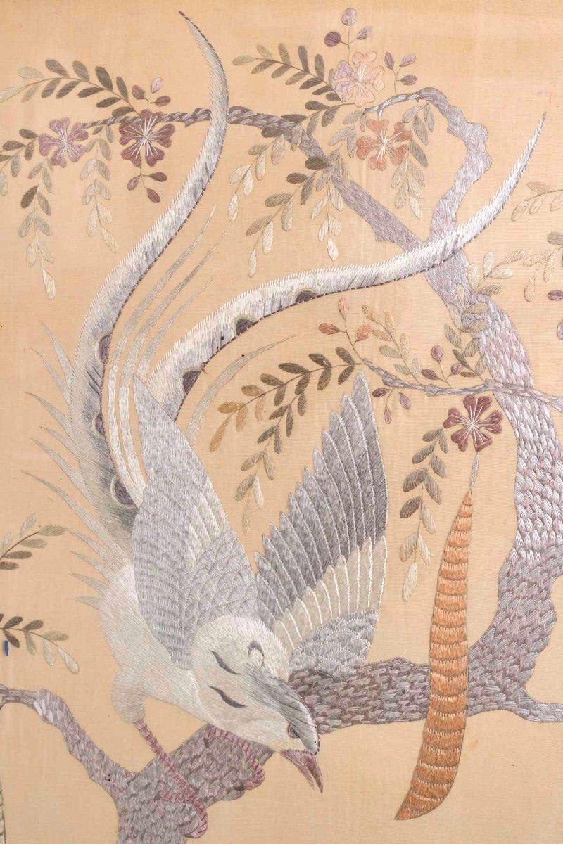 19th Century Rare and Old Large Polychrome Embroidered Silk Panel, China, XIXth Century For Sale