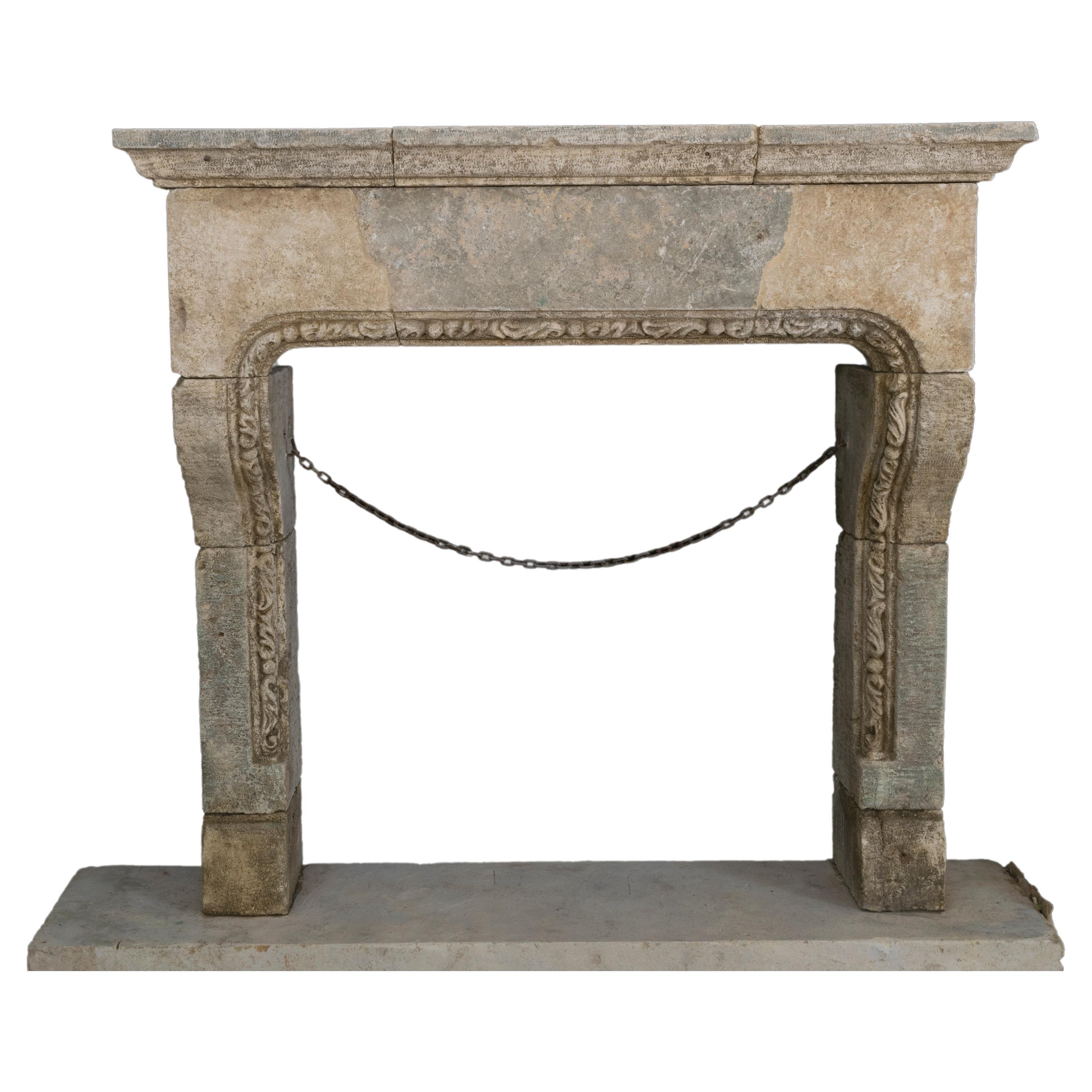 Rare and Old Reclaimed Italian Limestone Fireplace Mantel For Sale