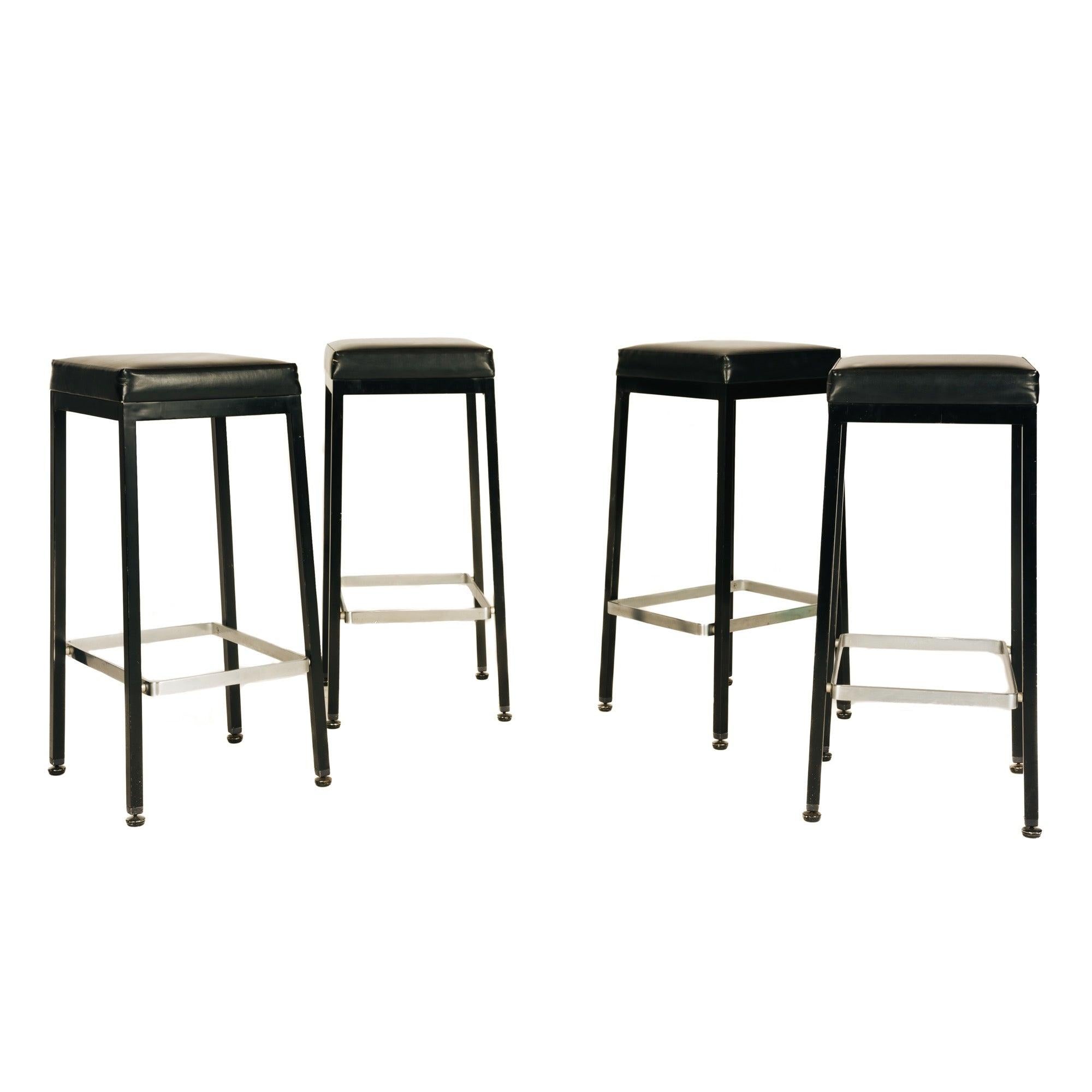 Américain Tabouret de bar émaillé, acier chromé brossé avec sièges rembourrés par Knoll, 1960 en vente