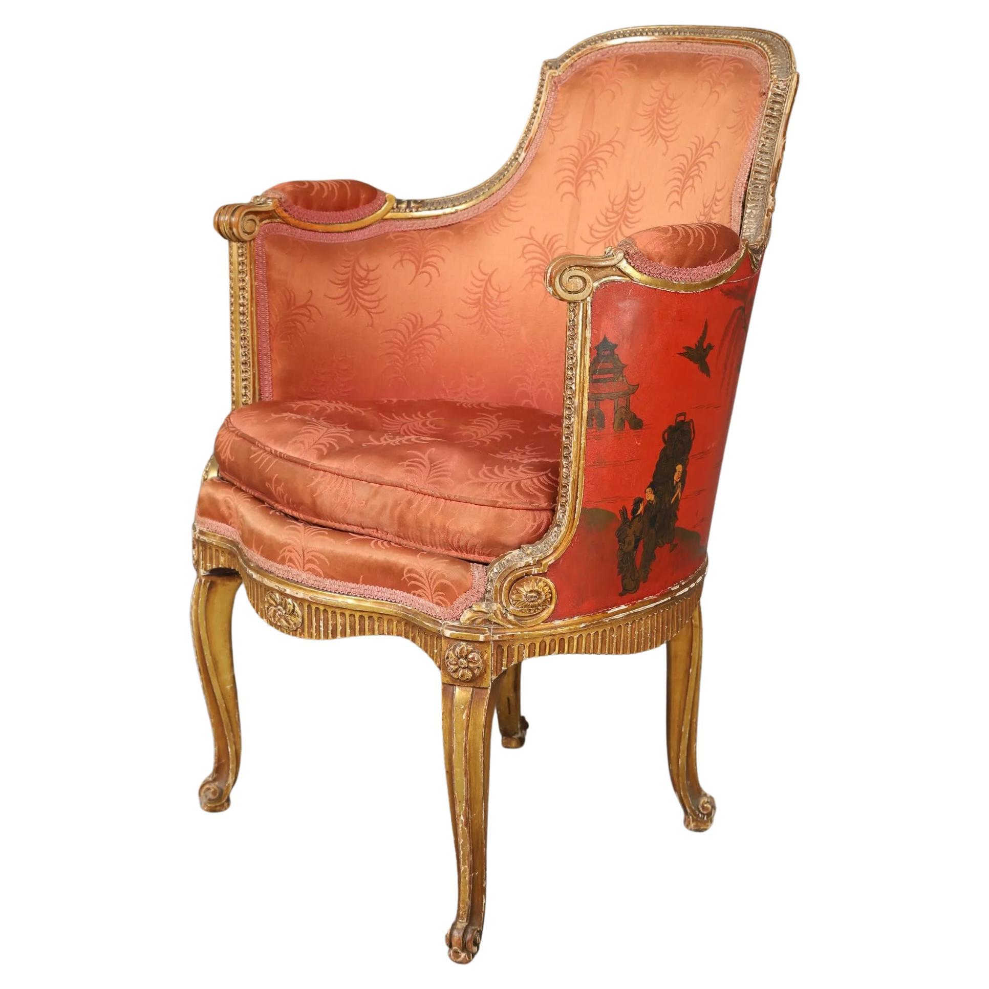 rare and original Louis XV transition armchair with back and side lacquered  For Sale