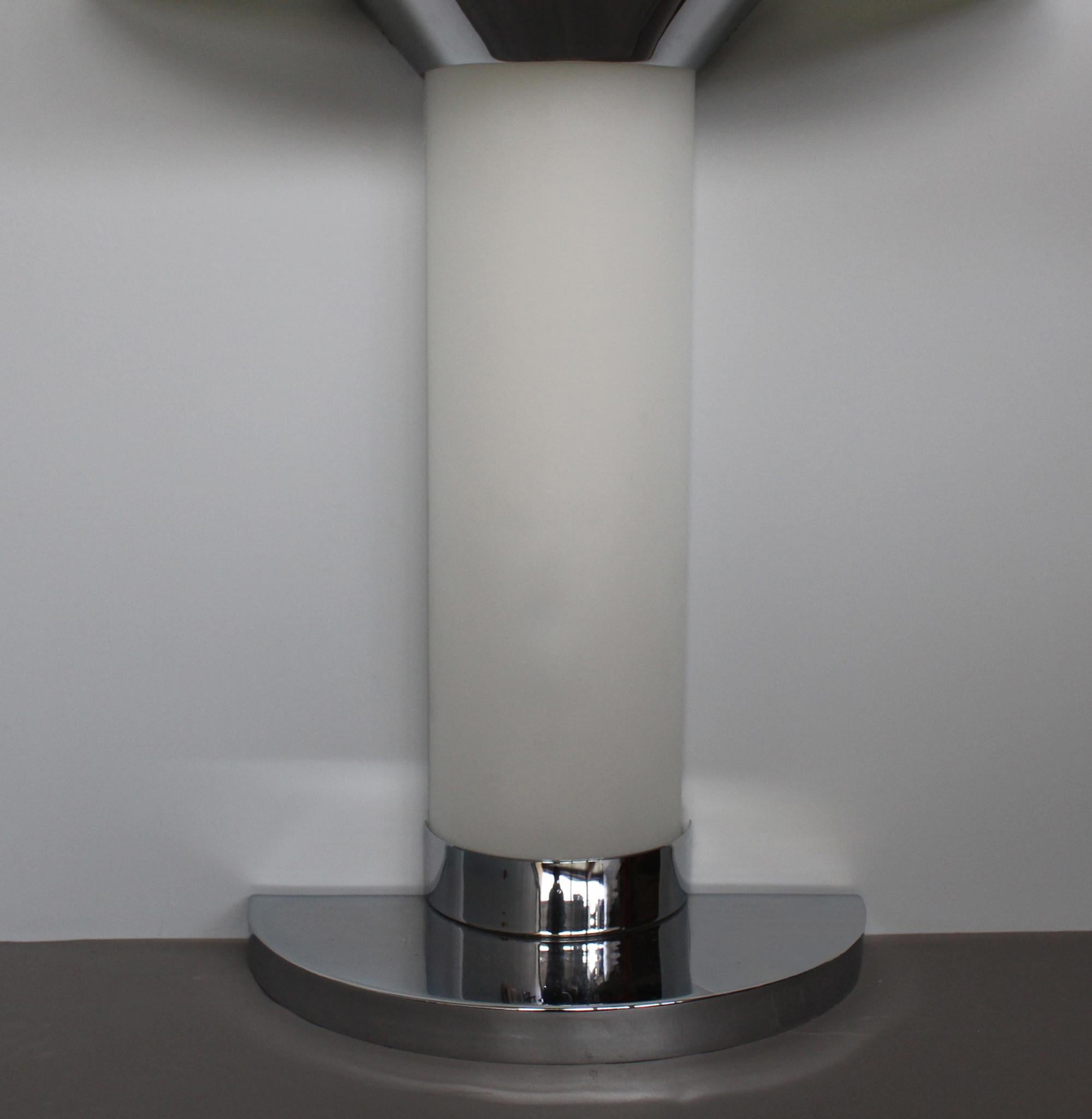 Pair of rare 1930s Illuminated Glass and Chrome Consoles by Jean Perzel For Sale 8