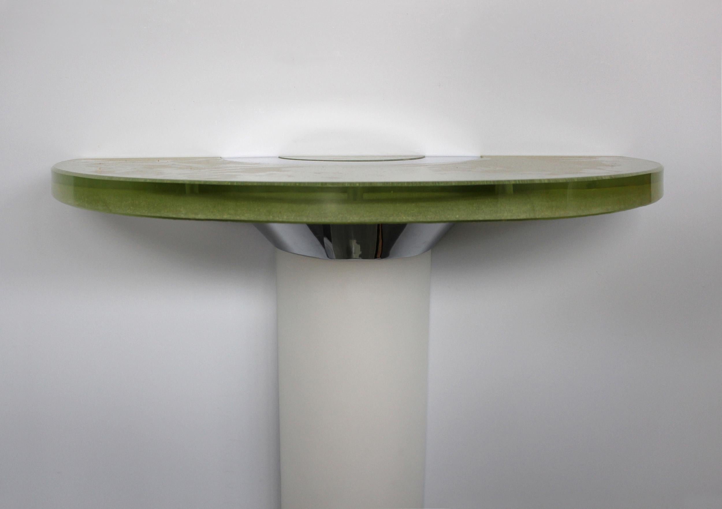Pair of rare 1930s Illuminated Glass and Chrome Consoles by Jean Perzel For Sale 7