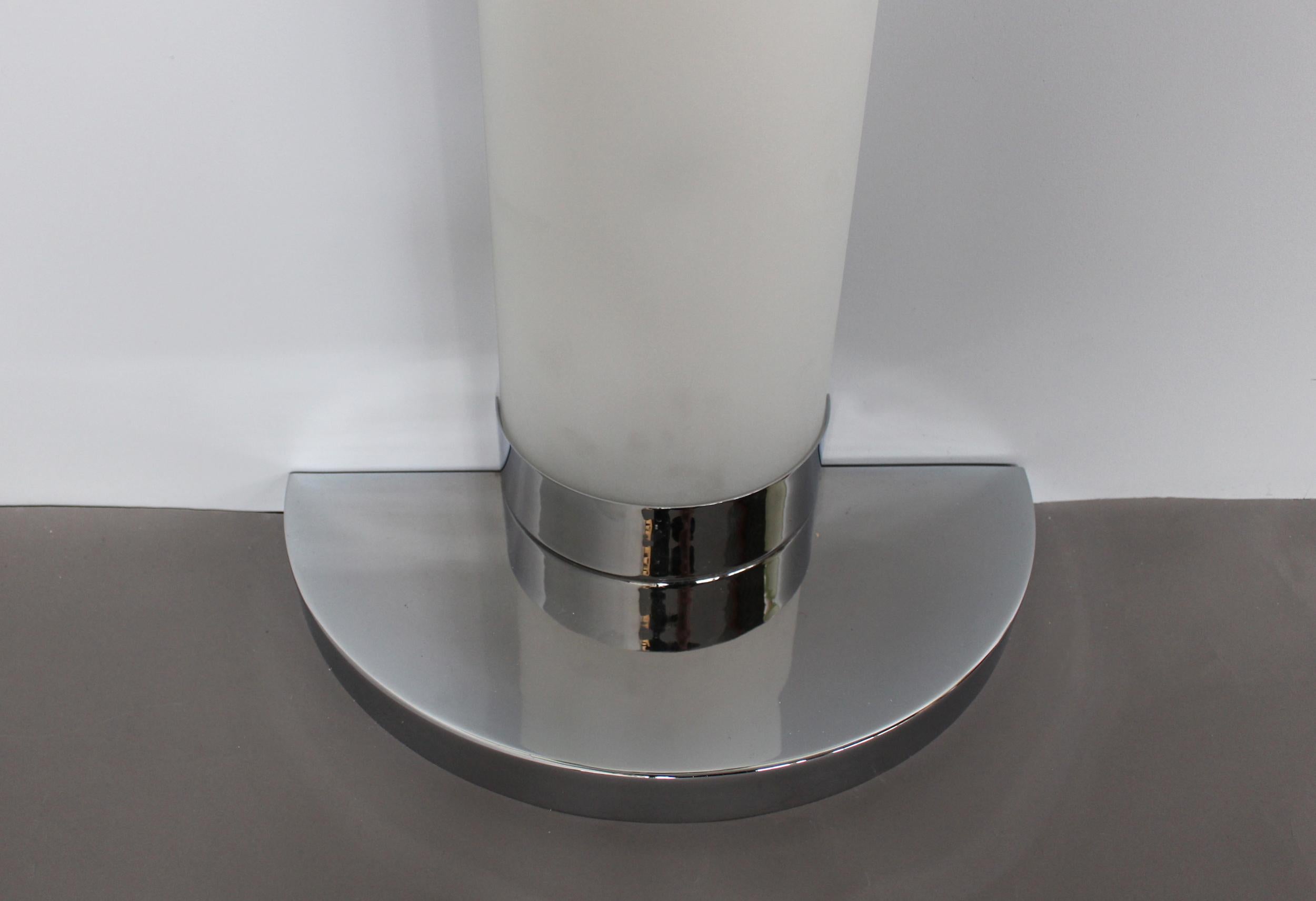 Pair of rare 1930s Illuminated Glass and Chrome Consoles by Jean Perzel For Sale 9