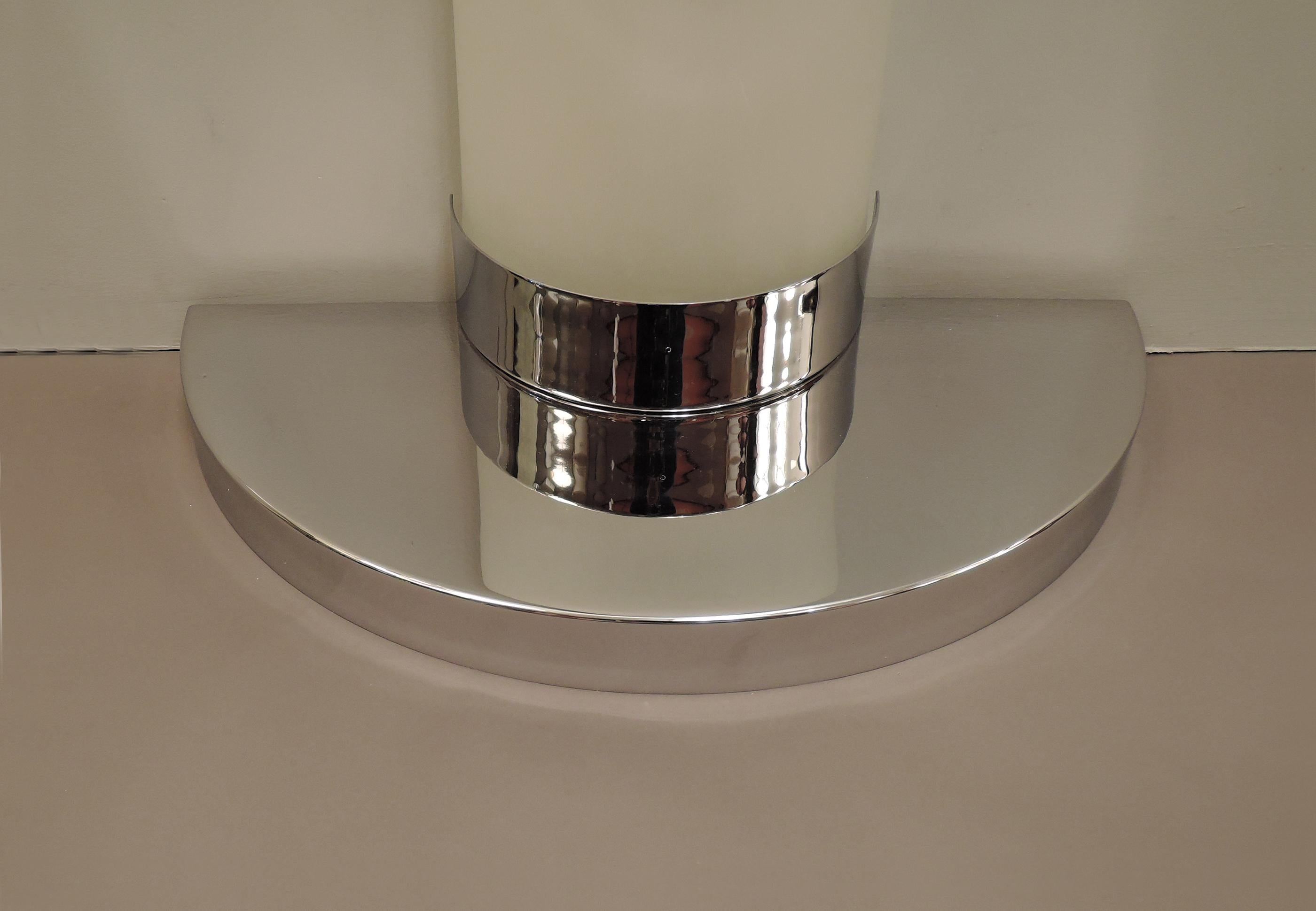 Pair of rare 1930s Illuminated Glass and Chrome Consoles by Jean Perzel For Sale 11