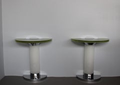 Pair of rare 1930s Illuminated Glass and Chrome Consoles by Jean Perzel
