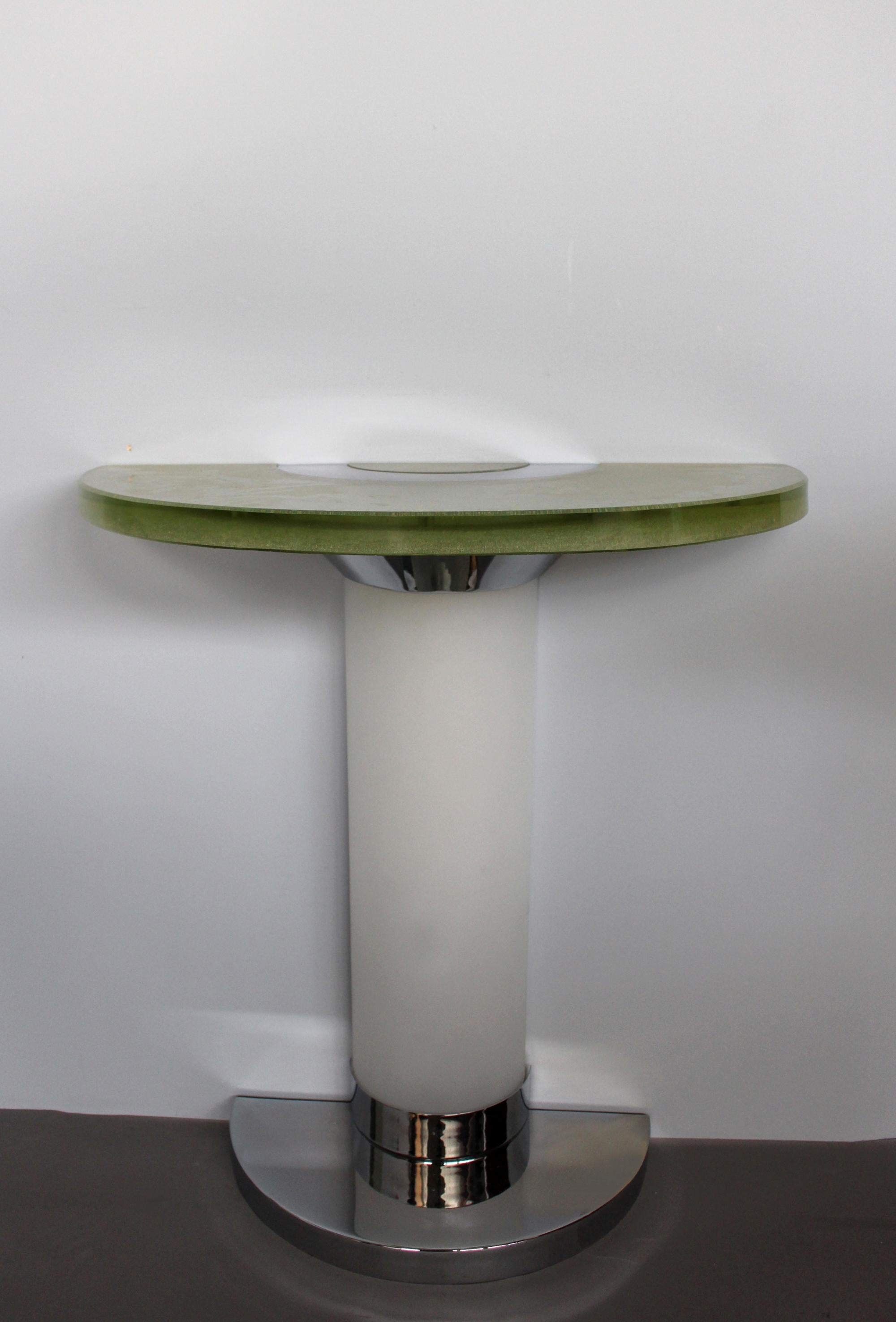 French Pair of rare 1930s Illuminated Glass and Chrome Consoles by Jean Perzel For Sale