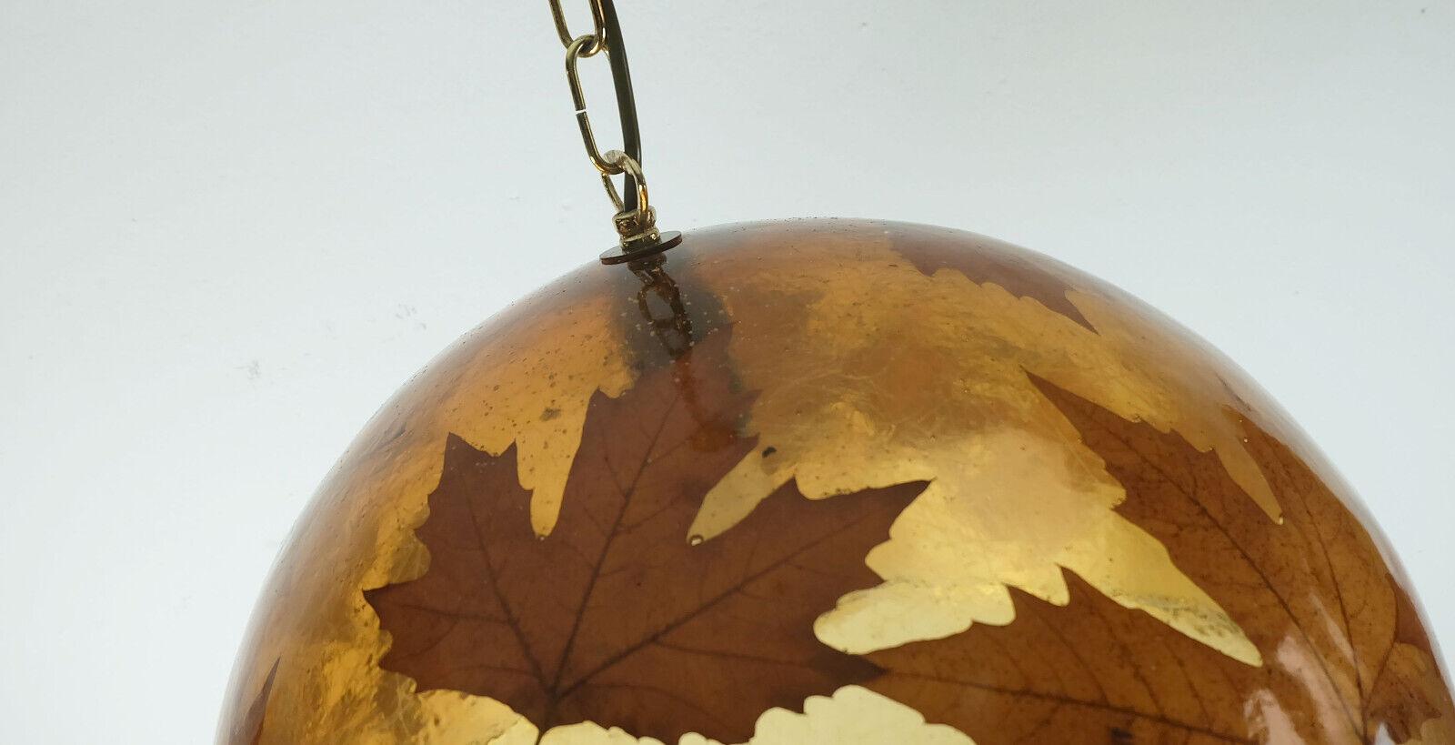 Mid-Century Modern rare and outstanding vintage PENDANT LAMP resin with maple leaves 1970s hanging  For Sale