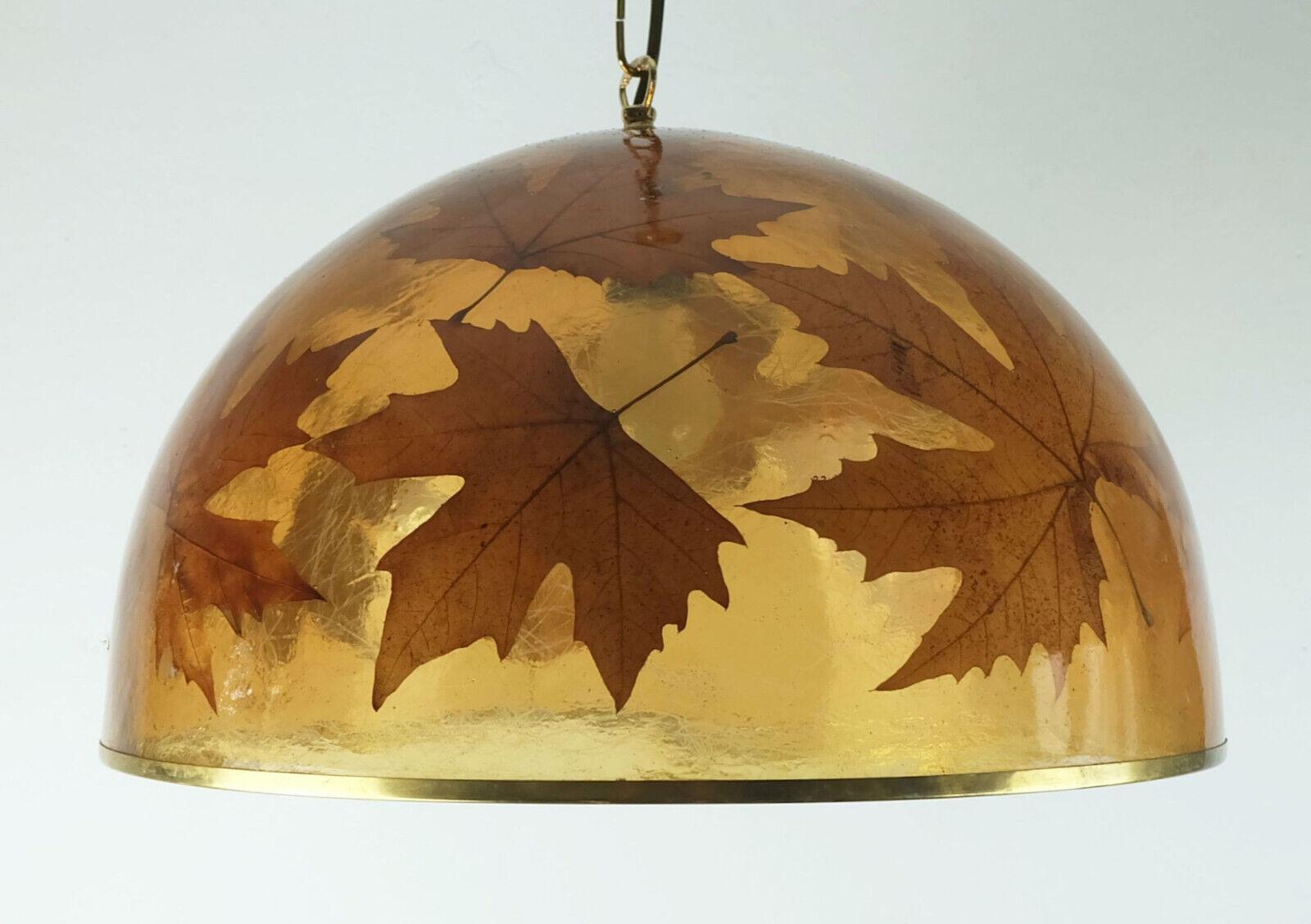 rare and outstanding vintage PENDANT LAMP resin with maple leaves 1970s hanging  In Good Condition For Sale In Mannheim, DE