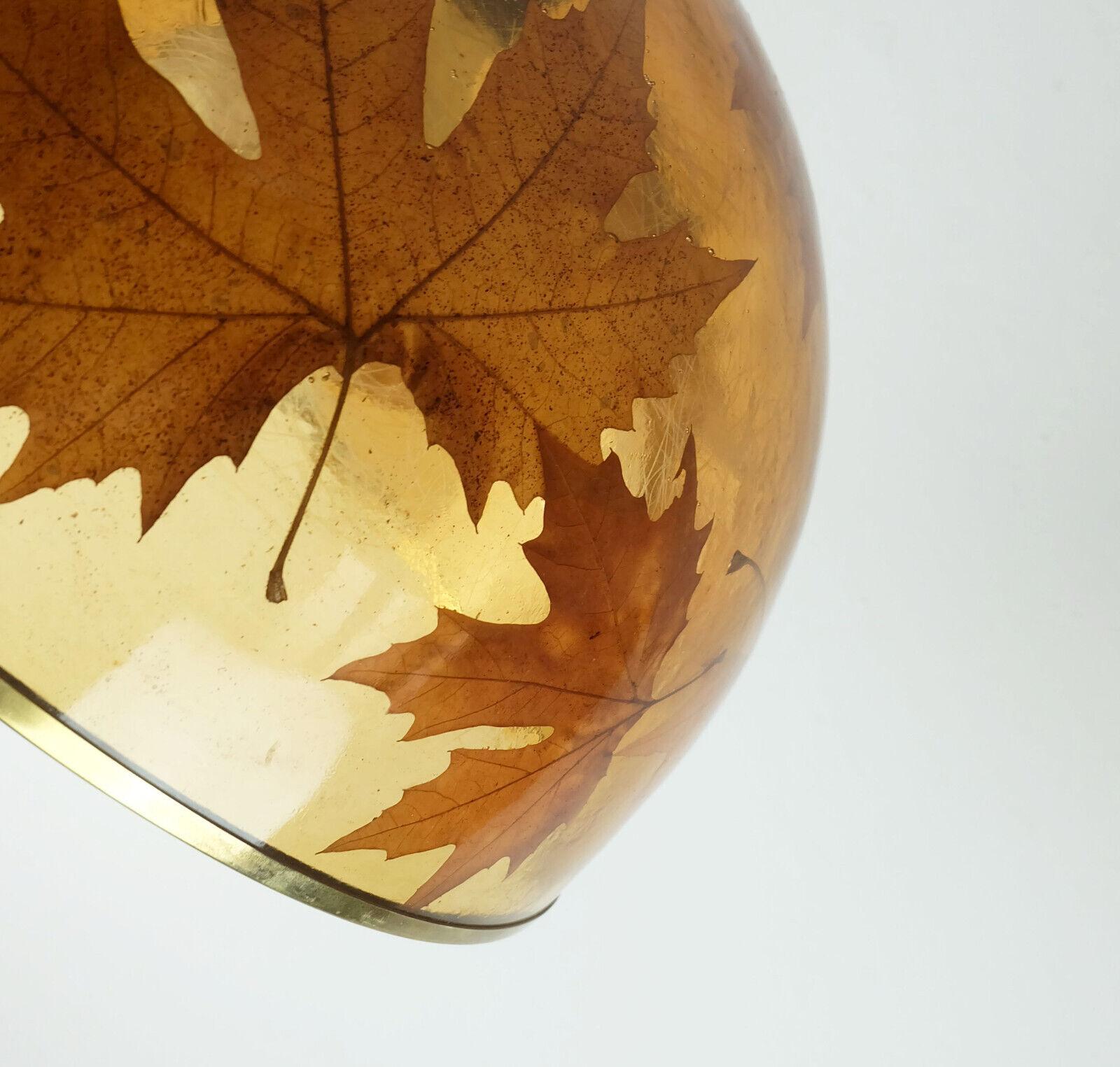 Late 20th Century rare and outstanding vintage PENDANT LAMP resin with maple leaves 1970s hanging  For Sale