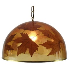 seltene und hervorragende Vintage PENDANT LAMP Harz mit Ahornblättern 1970er Jahre hängen 