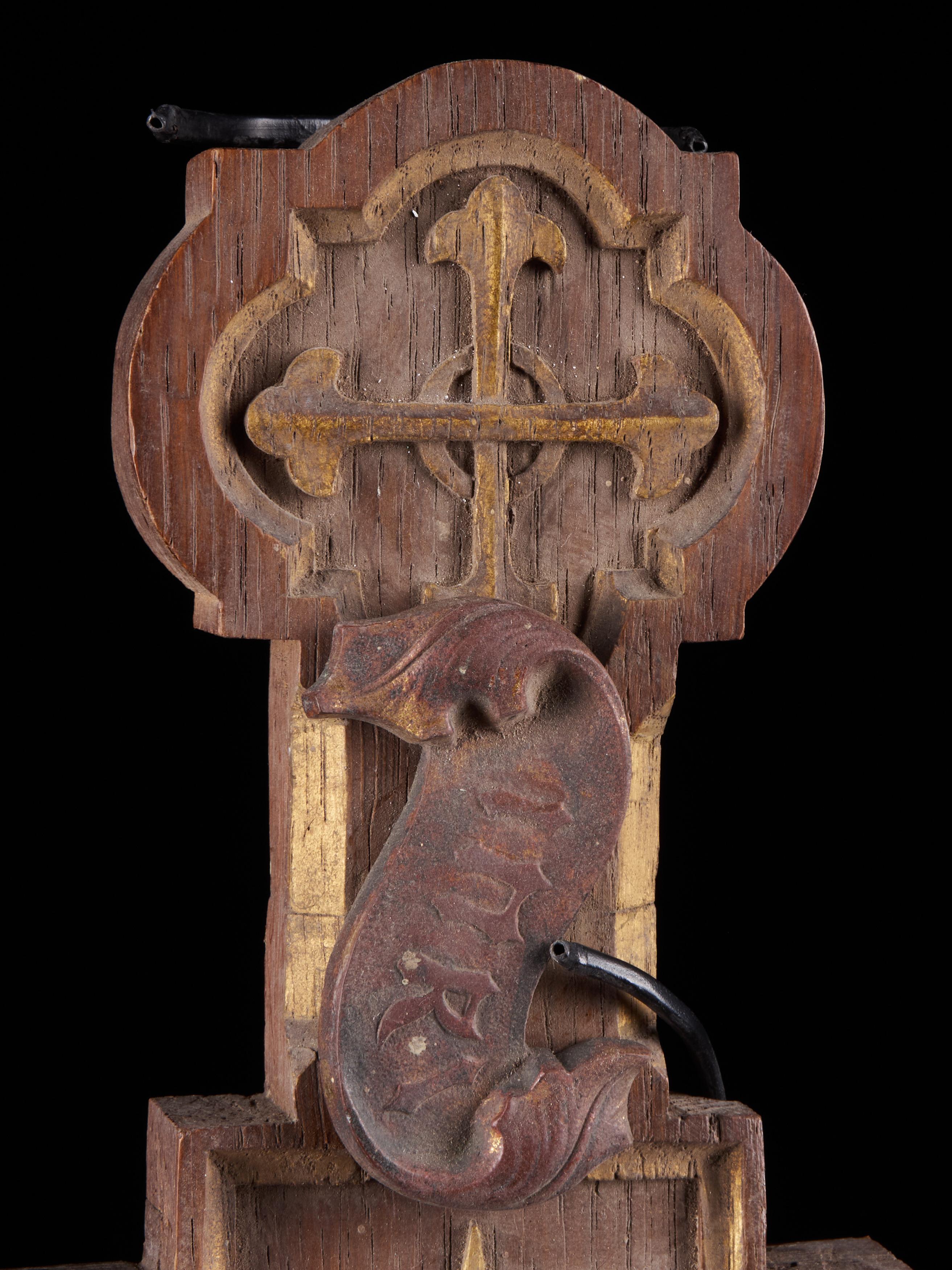 Carved Rare and Remarkable Corpus Christi on a Decorated Wooden Cross