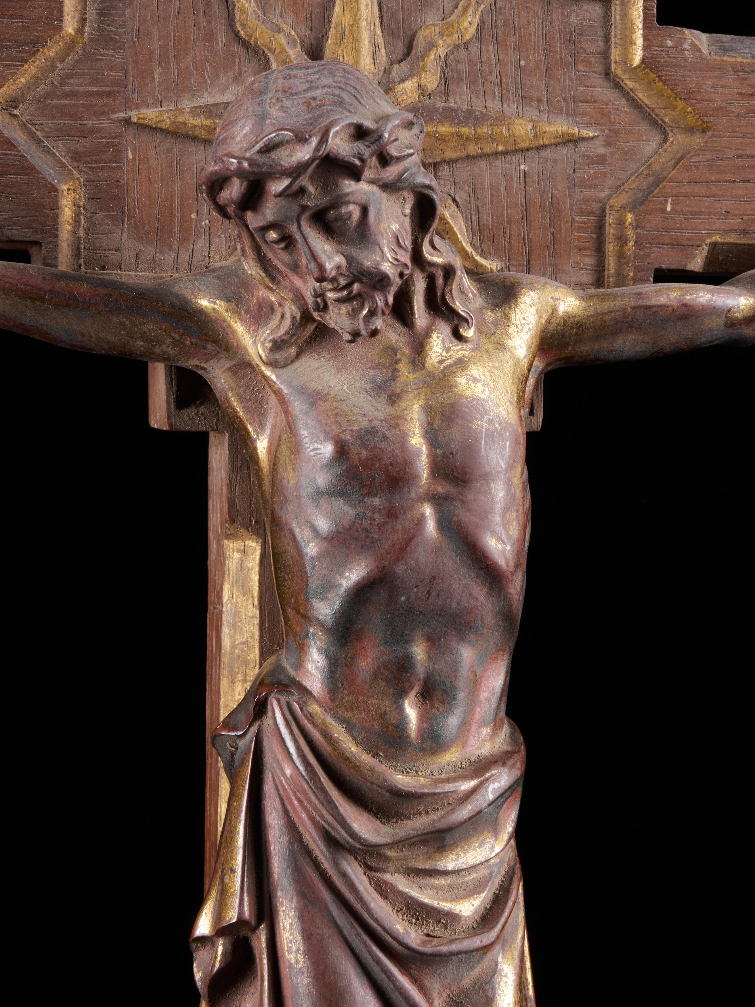 Rare and Remarkable Corpus Christi on a Decorated Wooden Cross In Good Condition In Leuven , BE