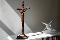 Rare and Remarkable Corpus Christi on a Decorated Wooden Cross with a Skull