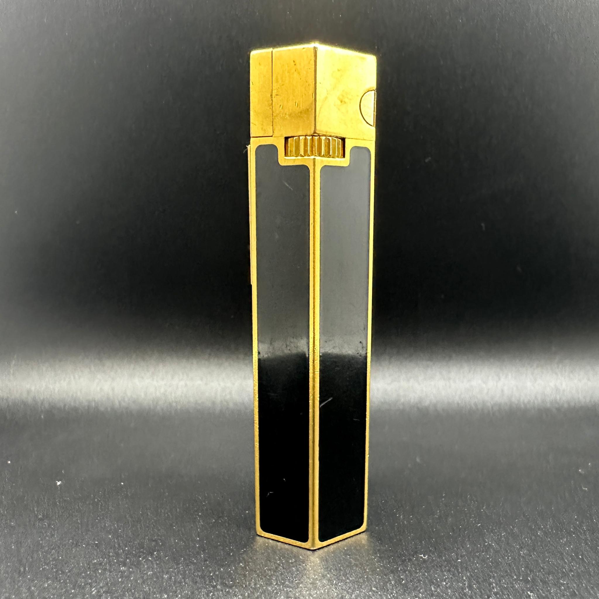 Art Deco Celine Circa 1980s Hexagonal Black Lacquer & Gold Vintage Lighter, Rare, Retro  For Sale