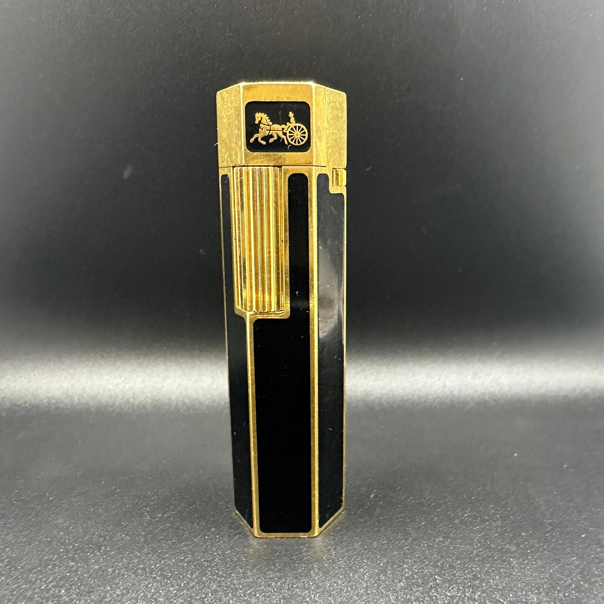 Celine Circa 1980s Hexagonal Black Lacquer & Gold Vintage Lighter, Rare, Retro  For Sale 1