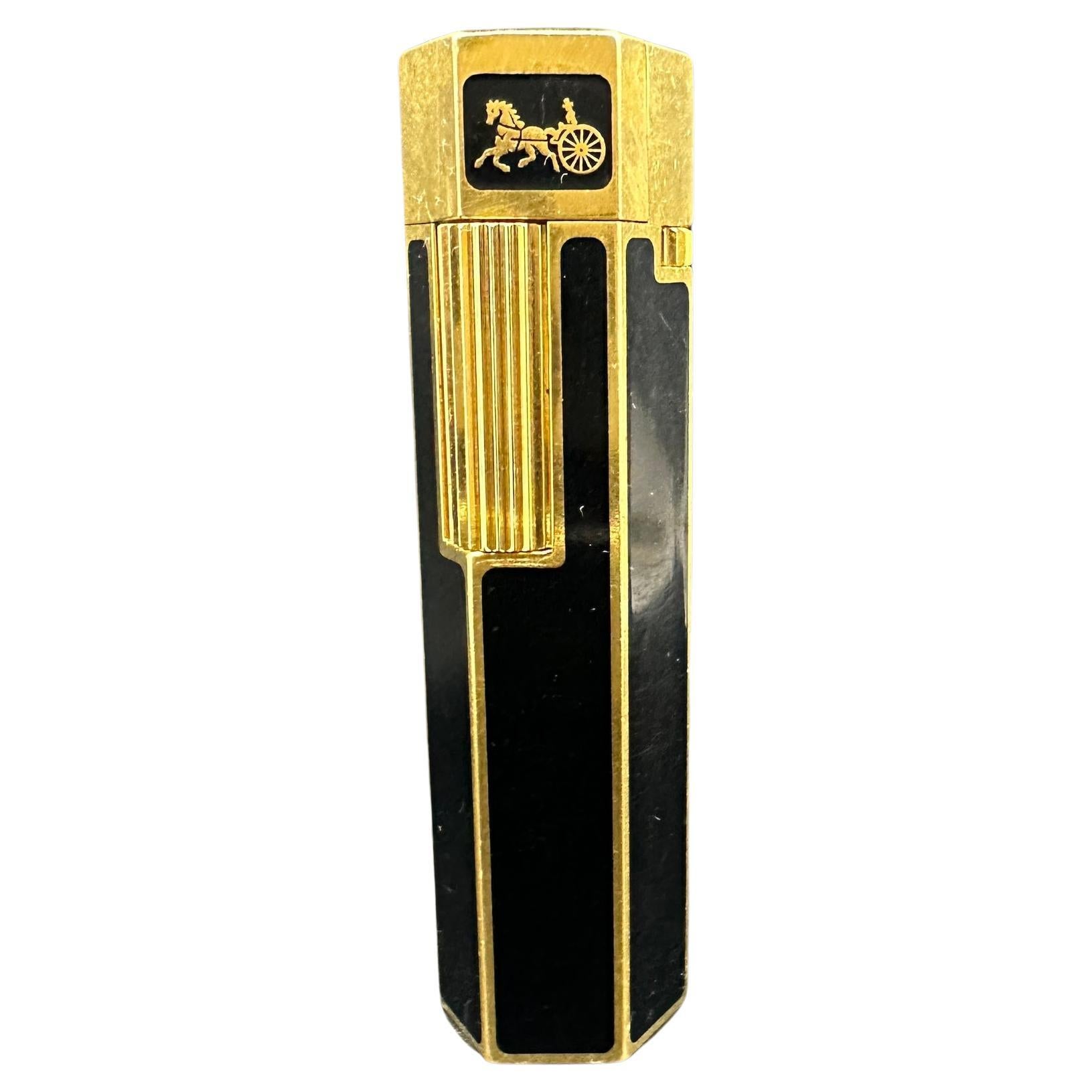 Celine Circa 1980s Hexagonal Black Lacquer & Gold Vintage Lighter, Rare, Retro 