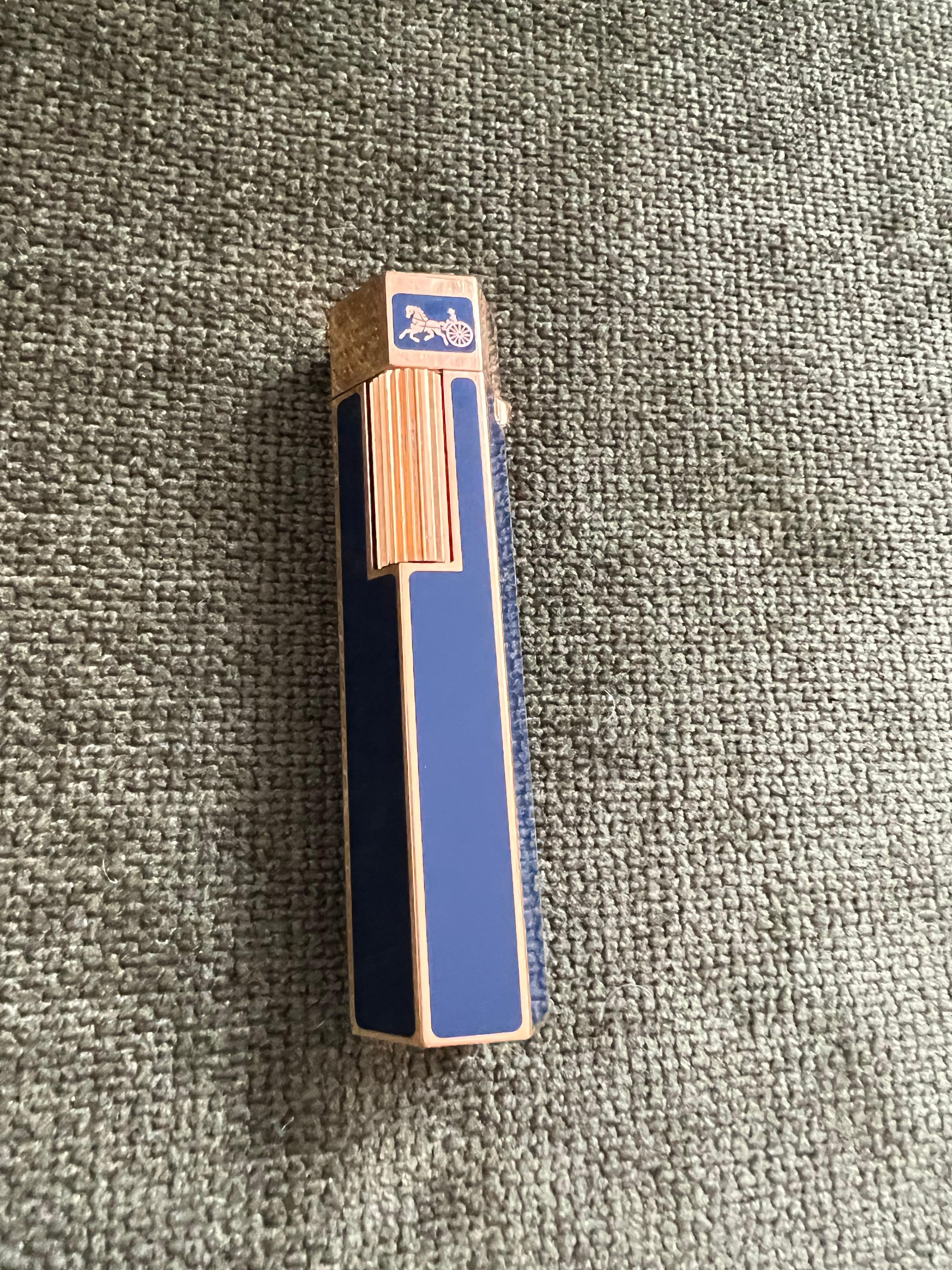 Retro Celine “Circa 1980” Hexagonal Blue Lacquer & Gold Plated Vintage Lighter 2