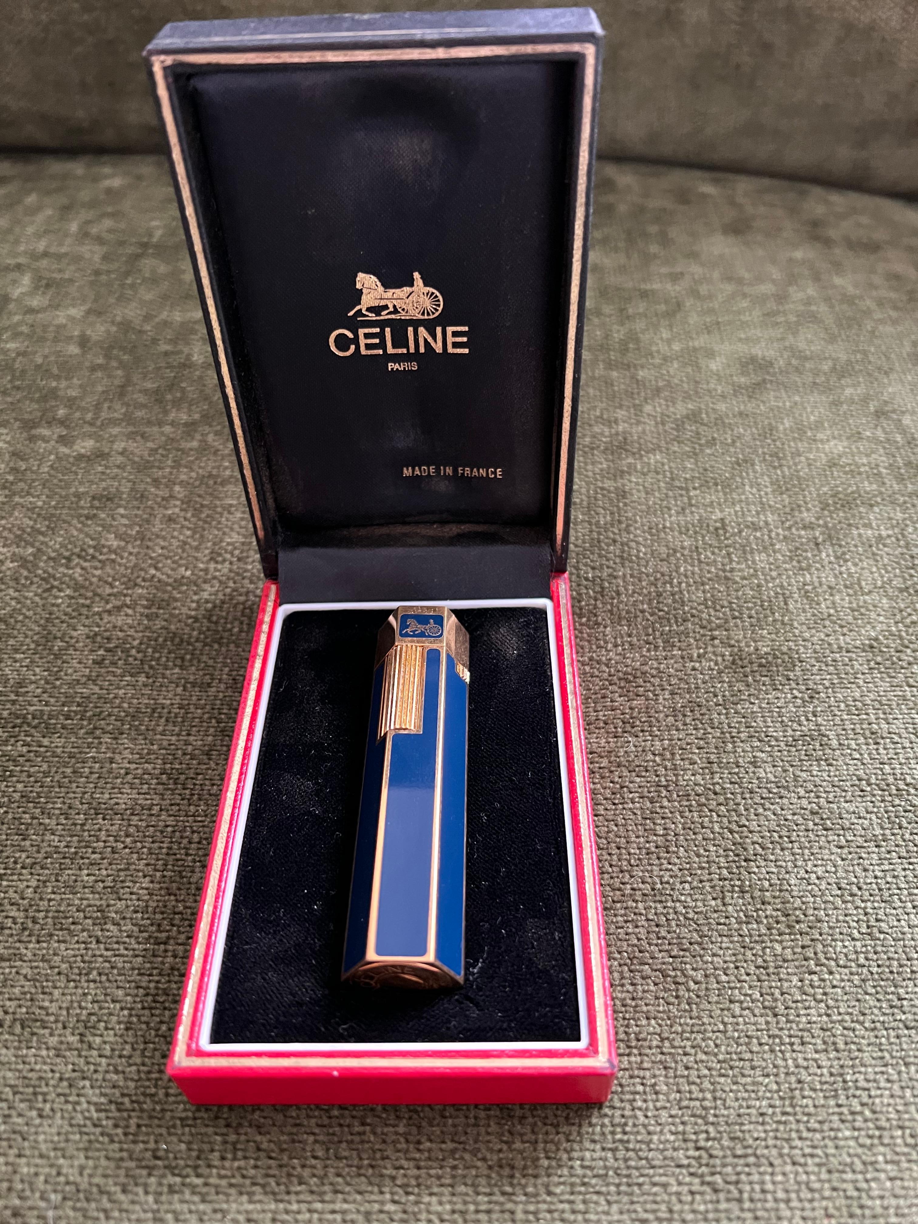 Retro Celine “Circa 1980” Hexagonal Blue Lacquer & Gold Plated Vintage Lighter 4