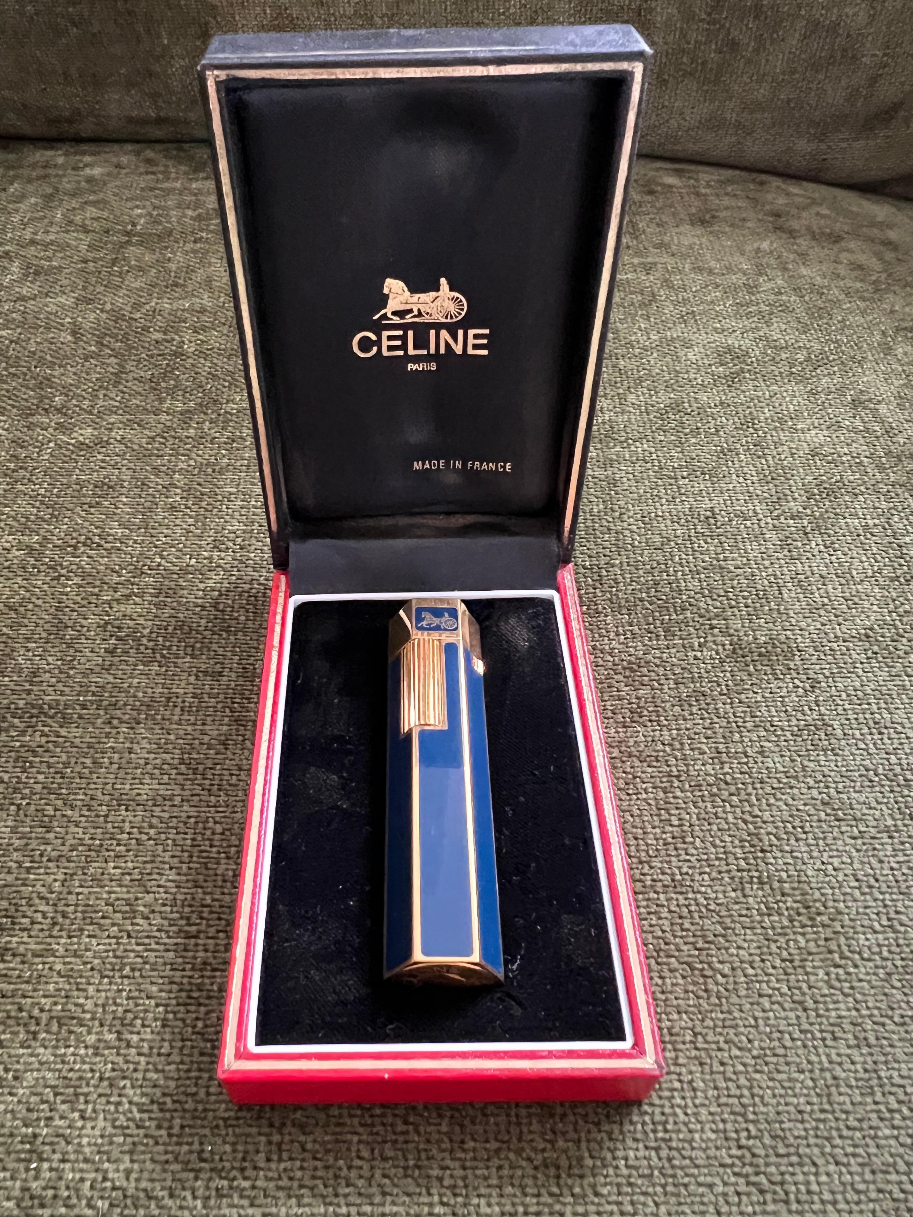 Retro Celine “Circa 1980” Hexagonal Blue Lacquer & Gold Plated Vintage Lighter 5