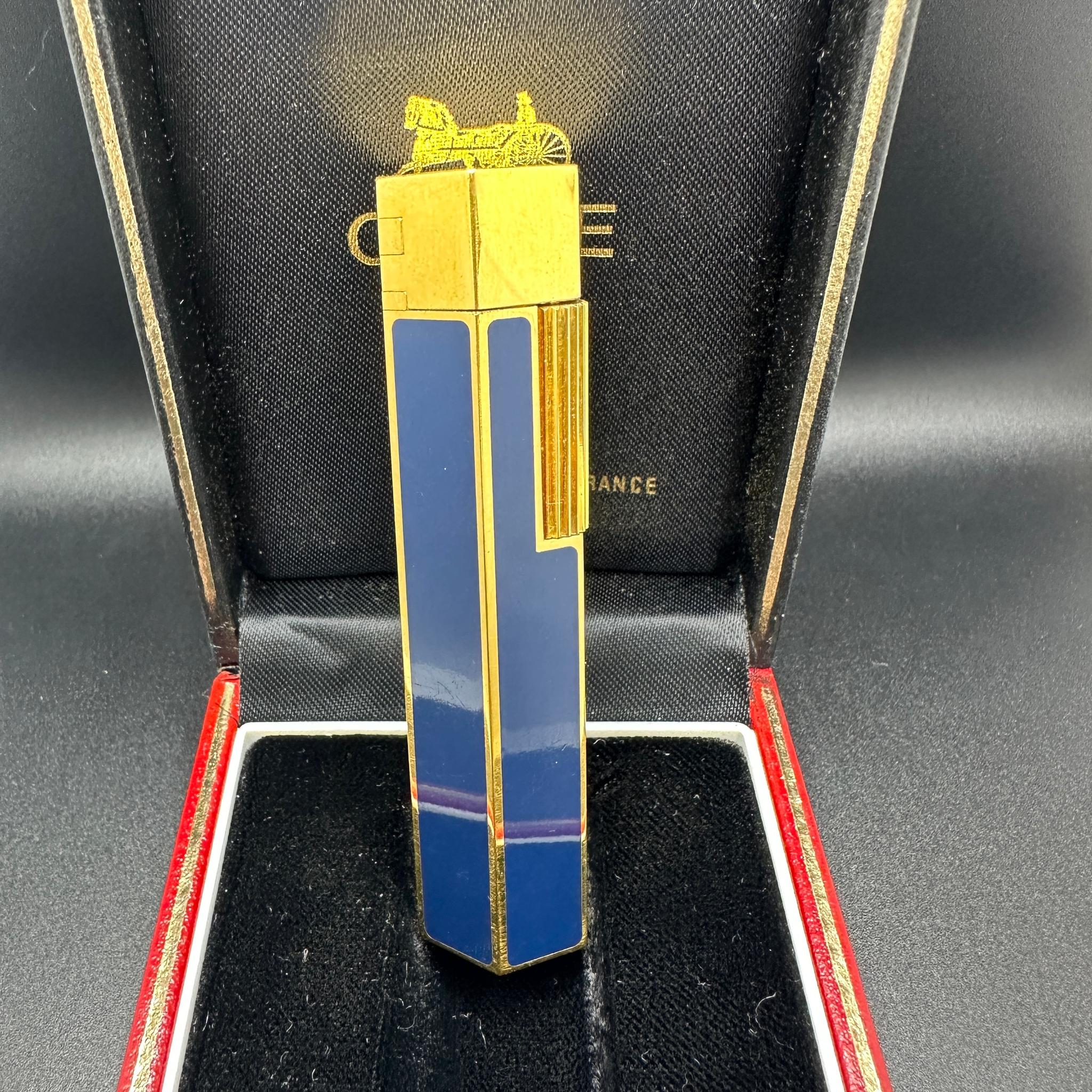 Retro Celine “Circa 1980” Hexagonal Blue Lacquer & Gold Plated Vintage Lighter In Excellent Condition In New York, NY