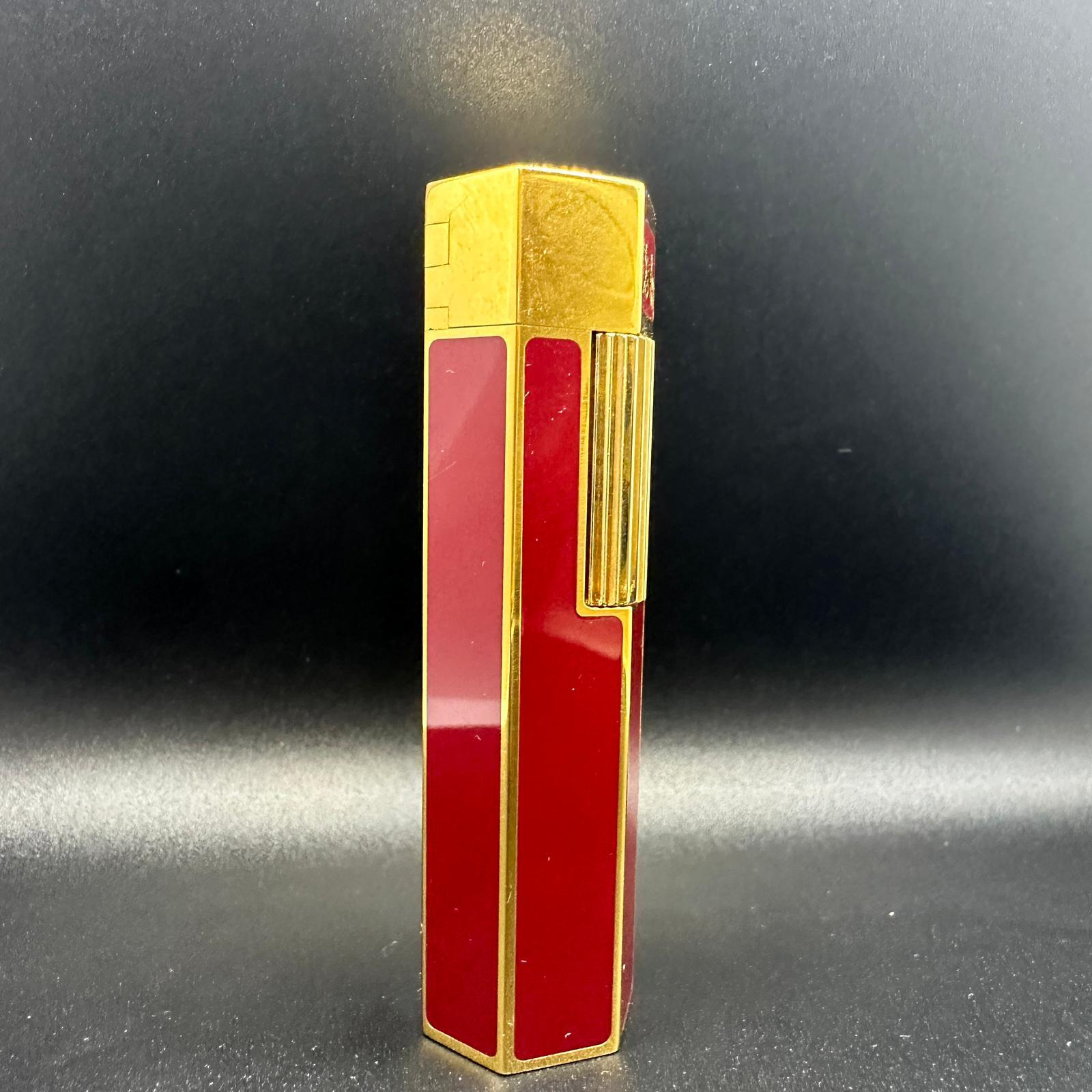 Art Deco Celine, Circa 1980s Hexagonal Hot Red Lacquer & Gold Vintage Lighter, Rare Retro For Sale