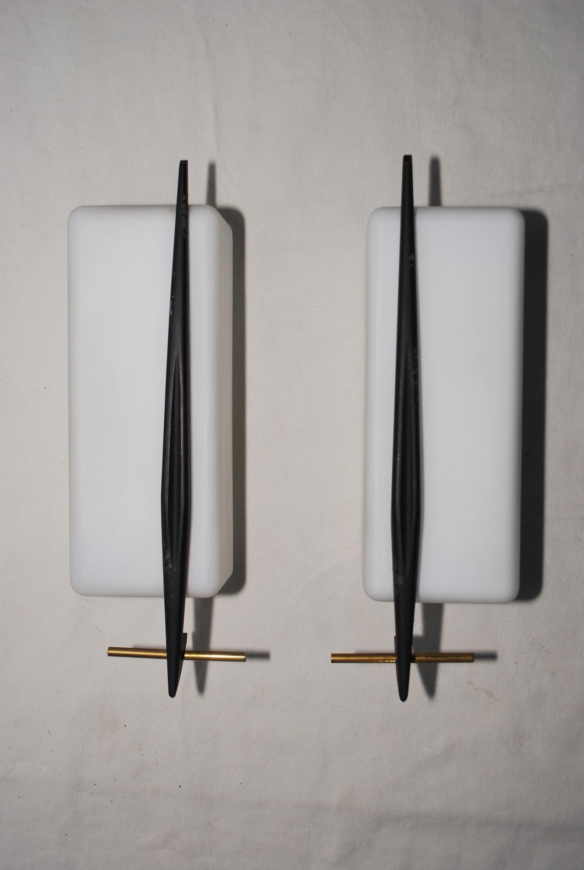 rare and sexy pair of French mid century outdoor/indoorsconces In Good Condition For Sale In Los Angeles, CA