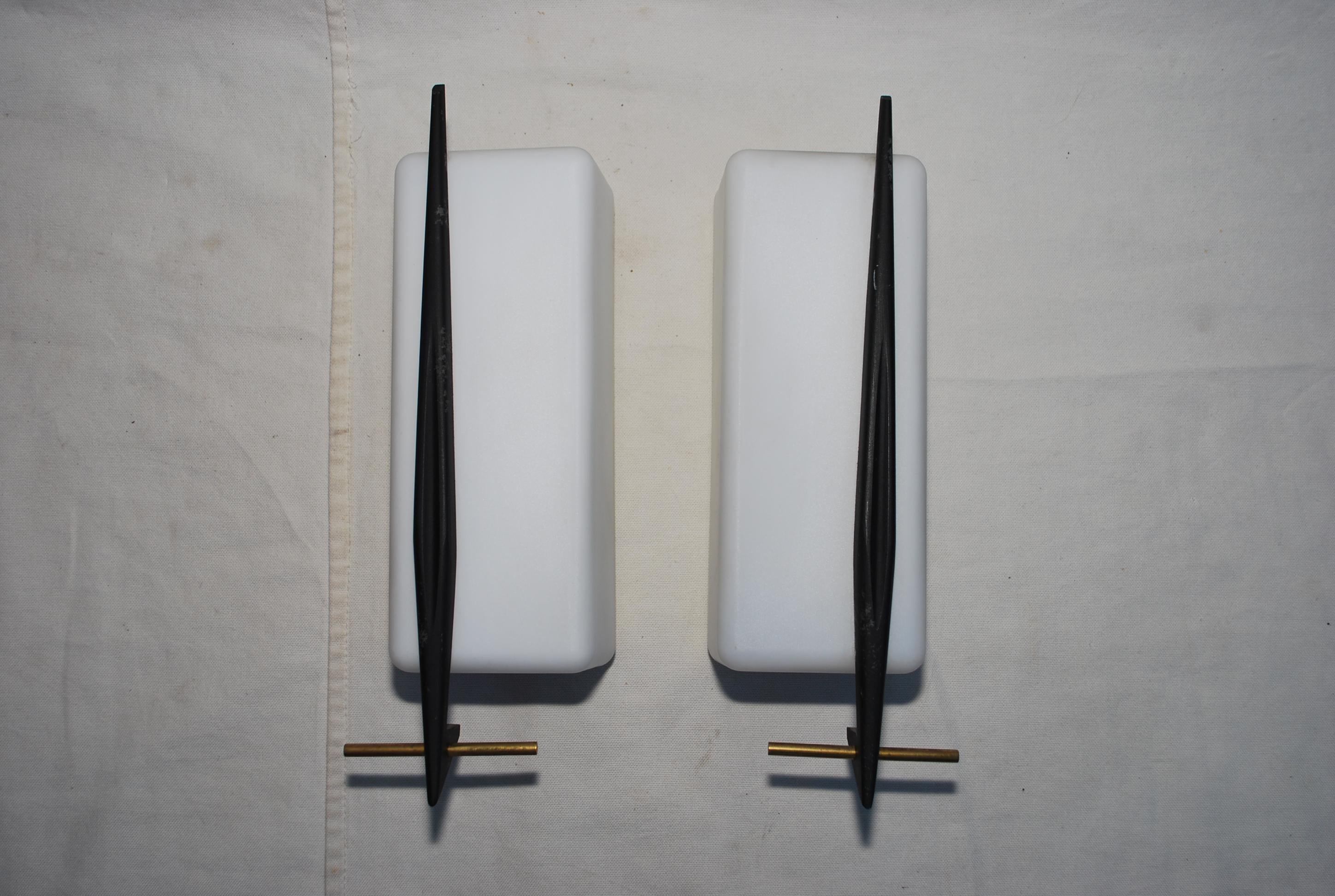 rare and sexy pair of French mid century outdoor/indoorsconces For Sale 2