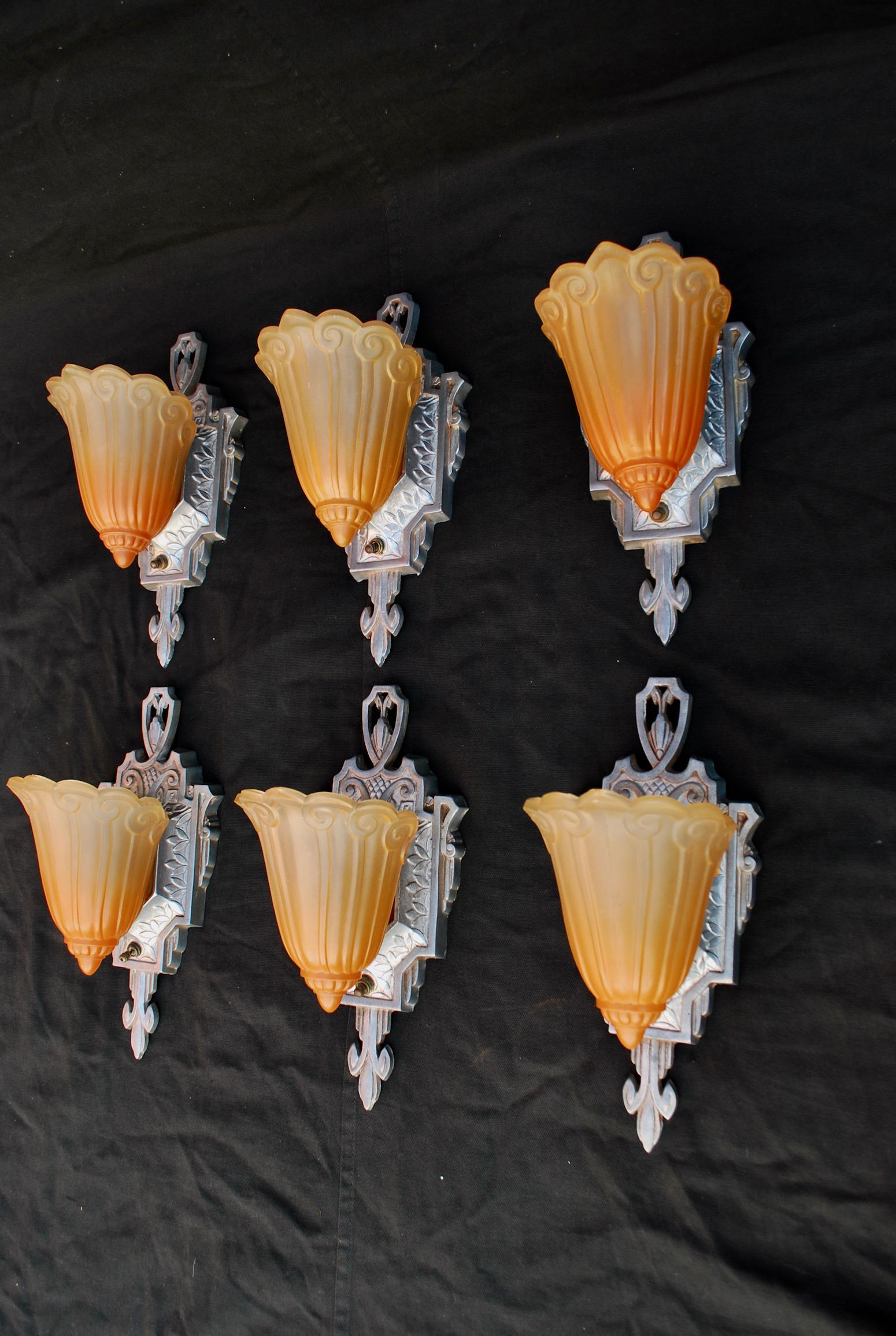 American Rare and Sexy Set of eight  Art Deco Sconces ( two are sold )