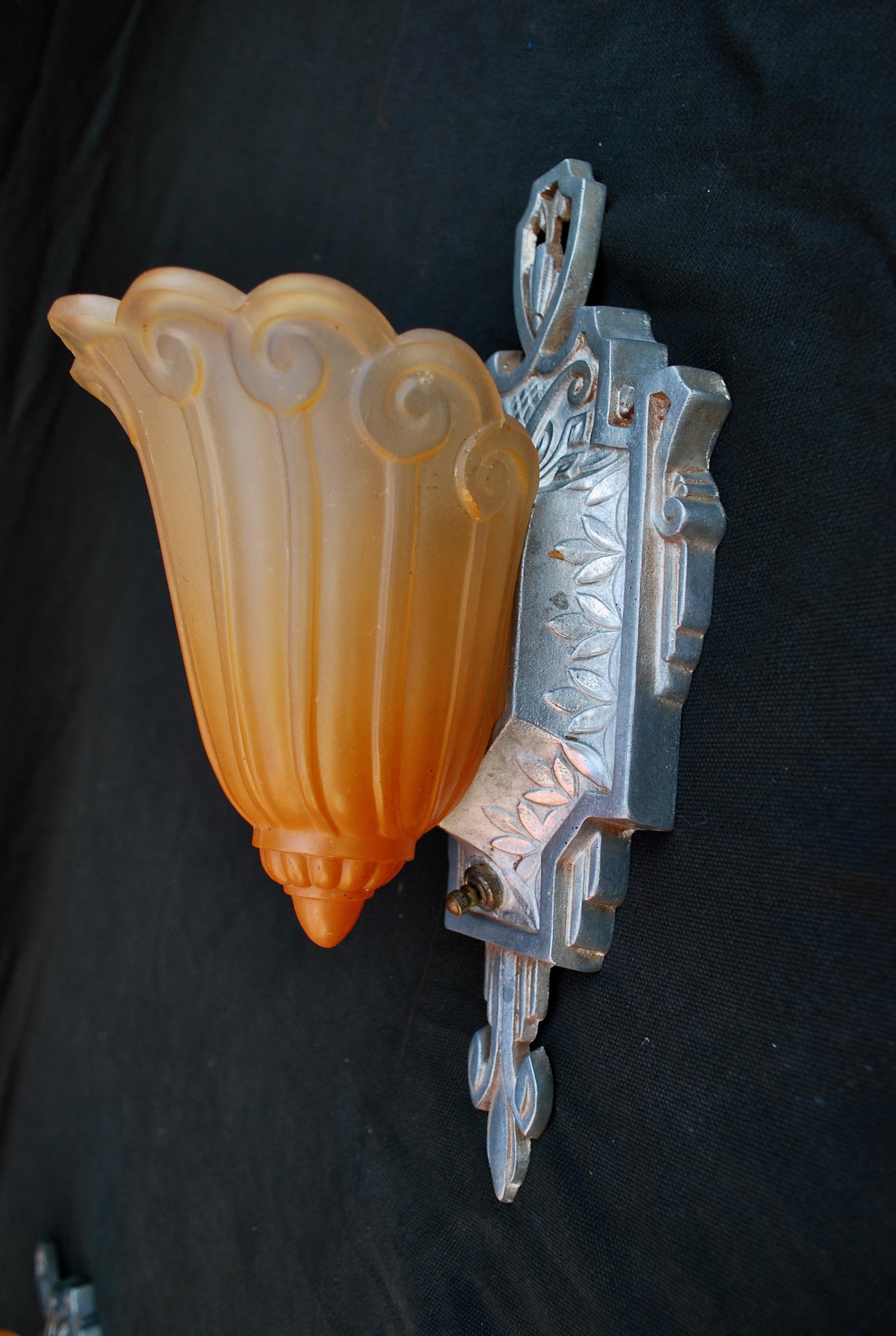 Early 20th Century Rare and Sexy Set of eight  Art Deco Sconces ( two are sold )