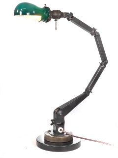 Signiert Articulating American Fixture Co. Schreibtischlampe - Emerald Light Shade