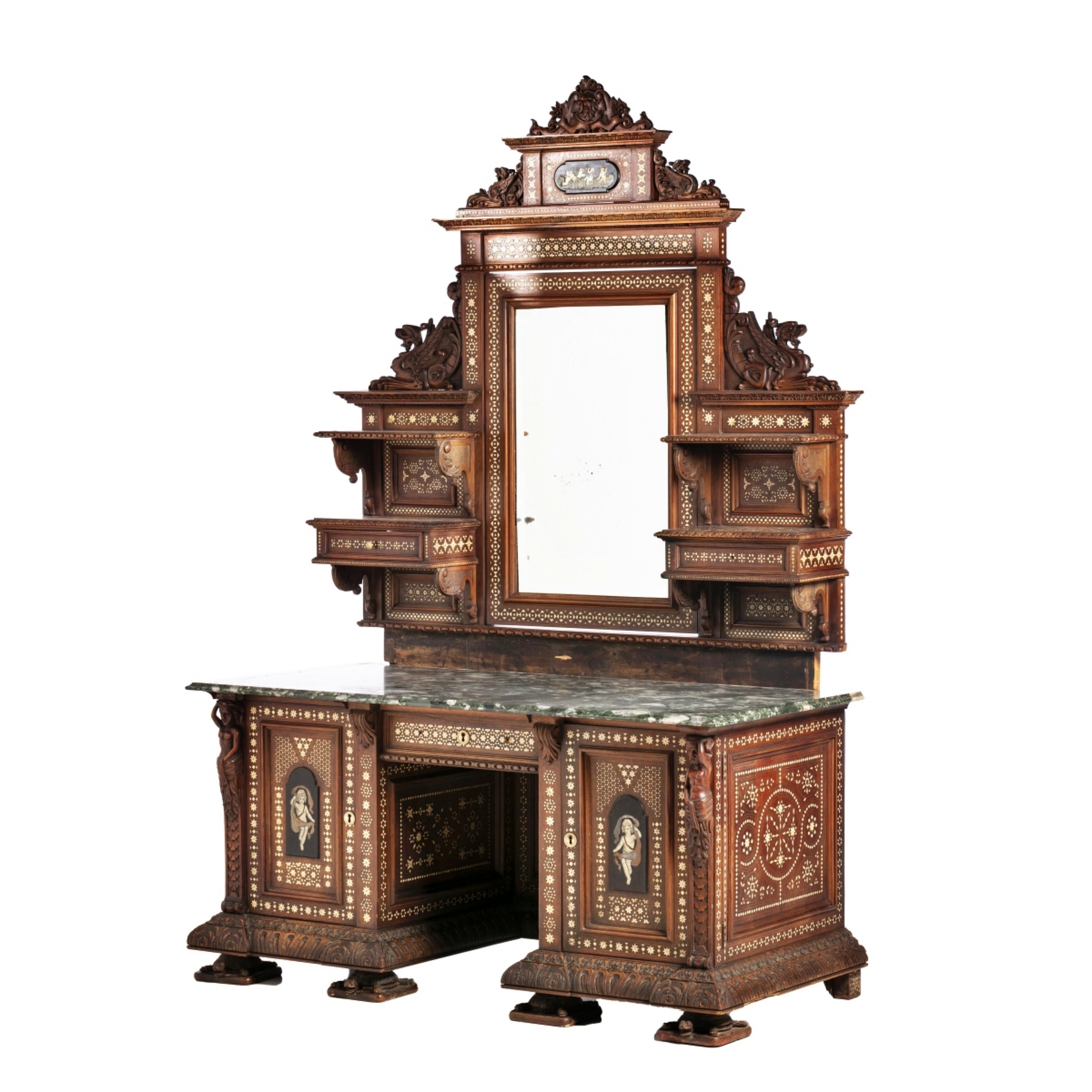 Hand-Crafted RARE AND SPECTACULAR 19th Century ITALIAN DRESSING FURNITURE For Sale