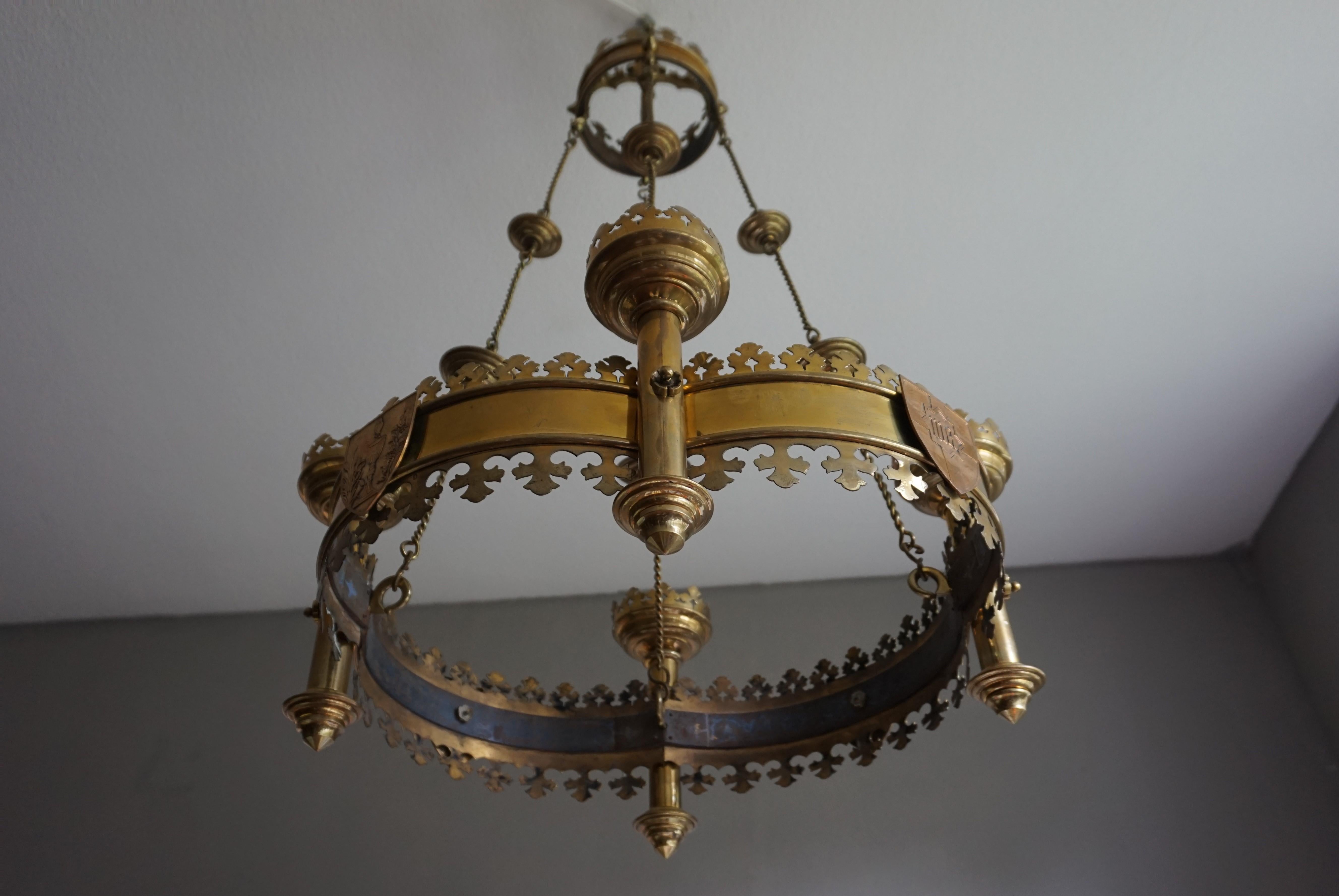 Rare and Striking Bronze & Brass Gothic Revival Advent Wreath Candle Chandelier 3