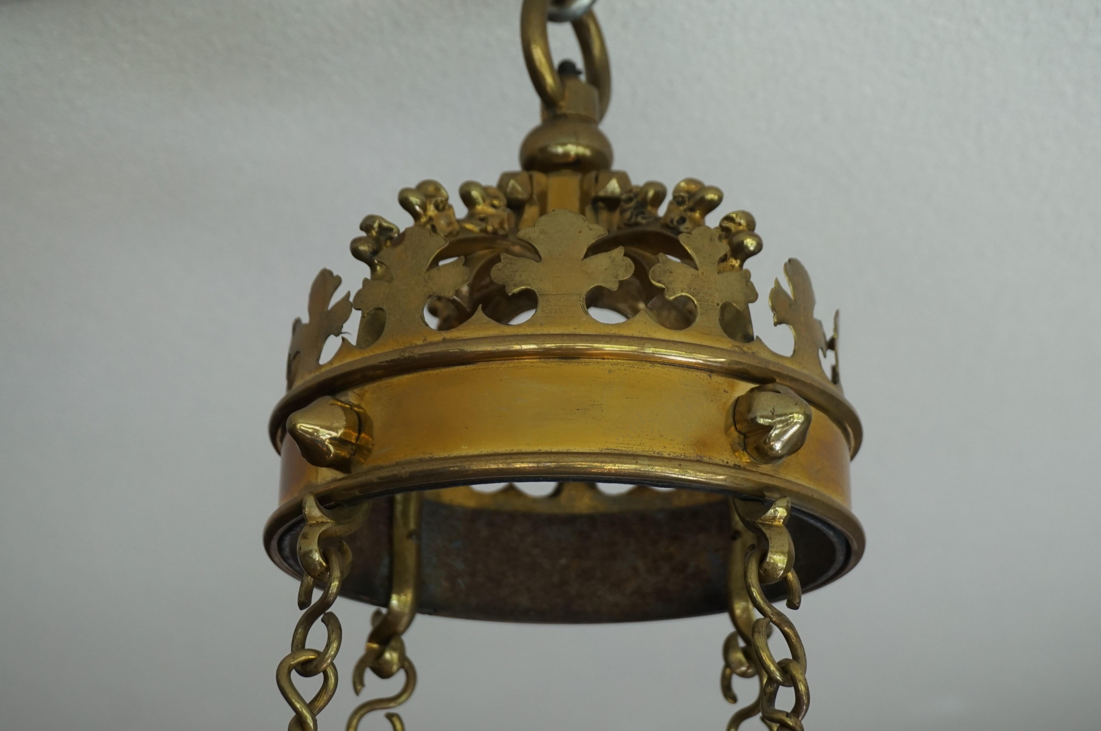 Rare and Striking Bronze & Brass Gothic Revival Advent Wreath Candle Chandelier 4