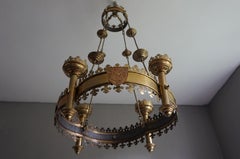 Rare and Striking Bronze & Brass Gothic Revival Advent Wreath Candle Chandelier