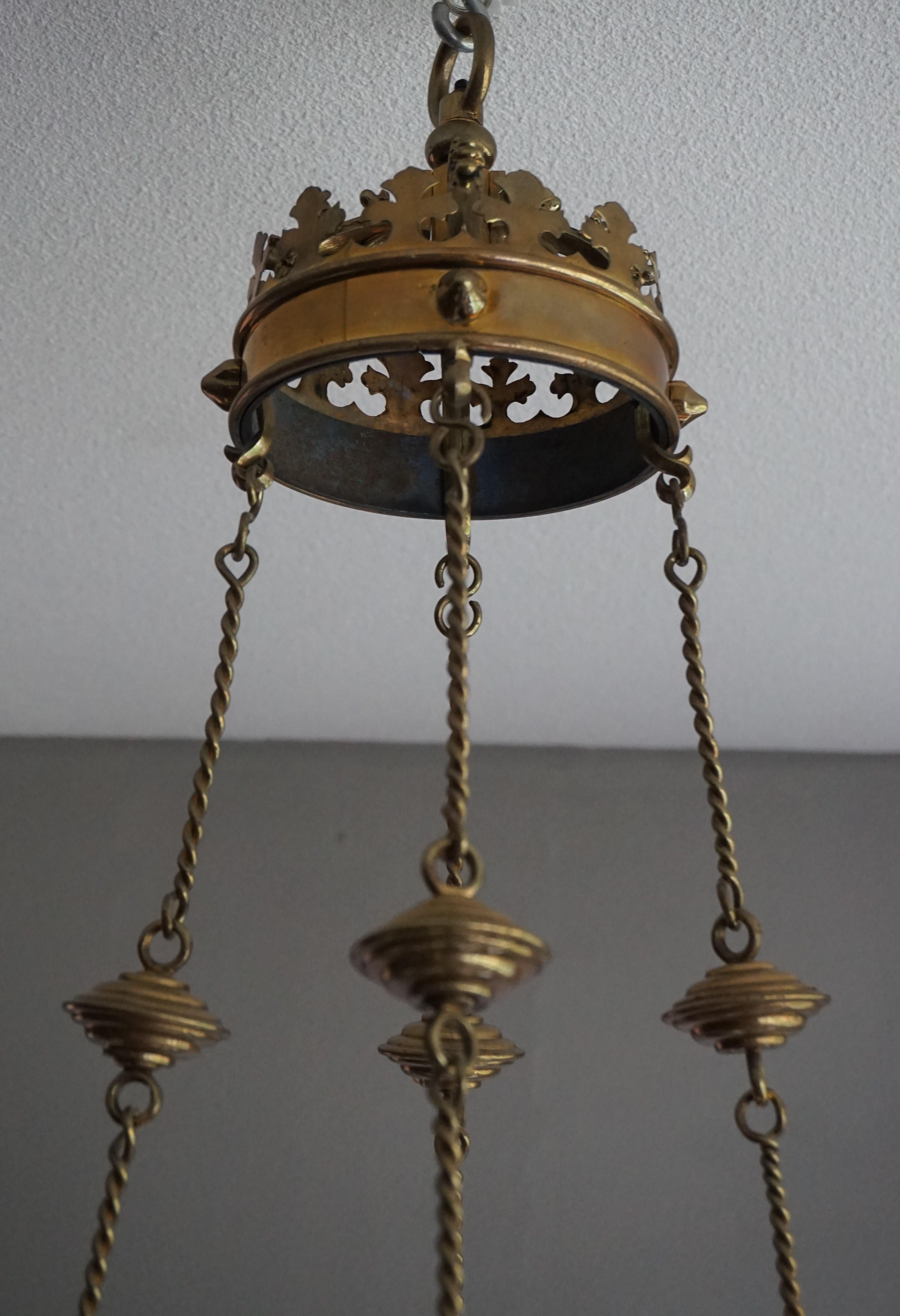 Hand-Crafted Rare and Striking Bronze & Brass Gothic Revival Advent Wreath Candle Chandelier
