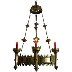 Antique Rare and Striking Bronze & Brass Gothic Revival Advent Wreath Candle Chandelier