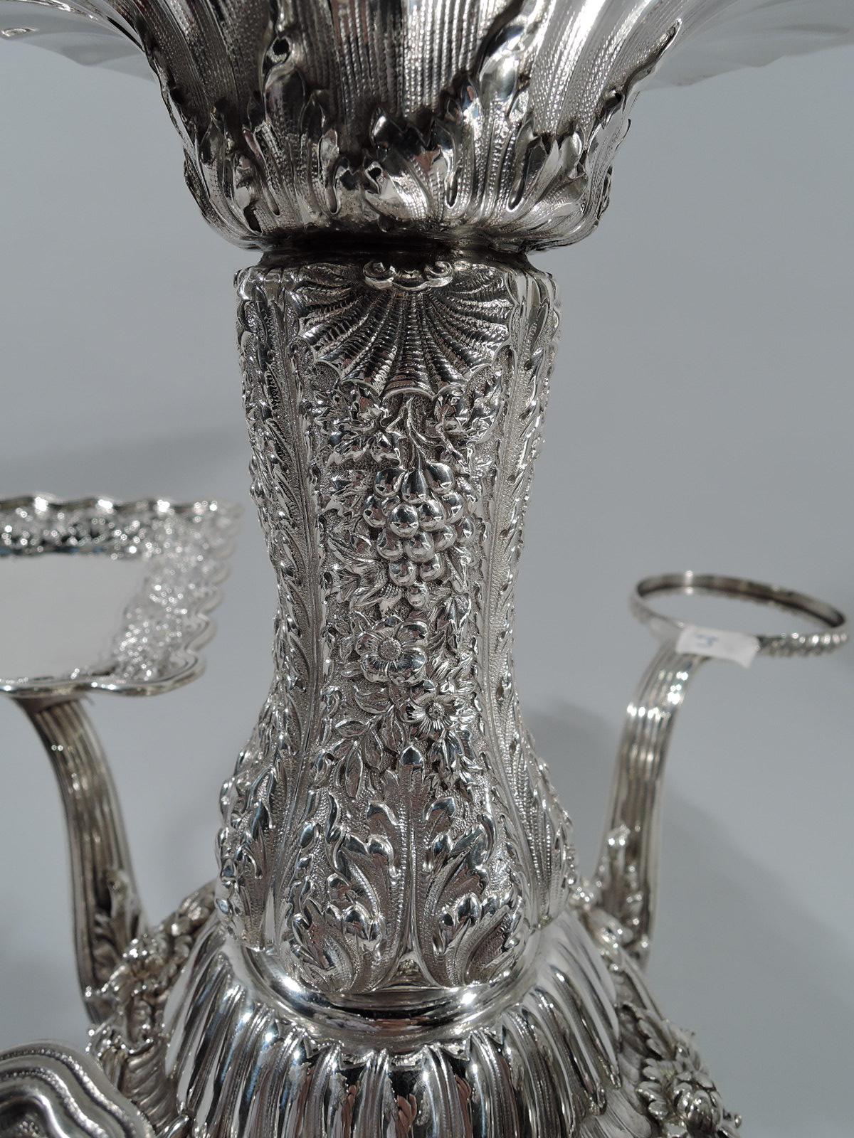 Rare and Striking Tiffany Repousse Sterling Silver Epergne Centerpiece In Excellent Condition In New York, NY