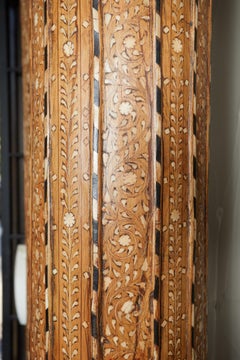 Rare and Stunning Pair of Indian Teak and Bone Inlay Columns