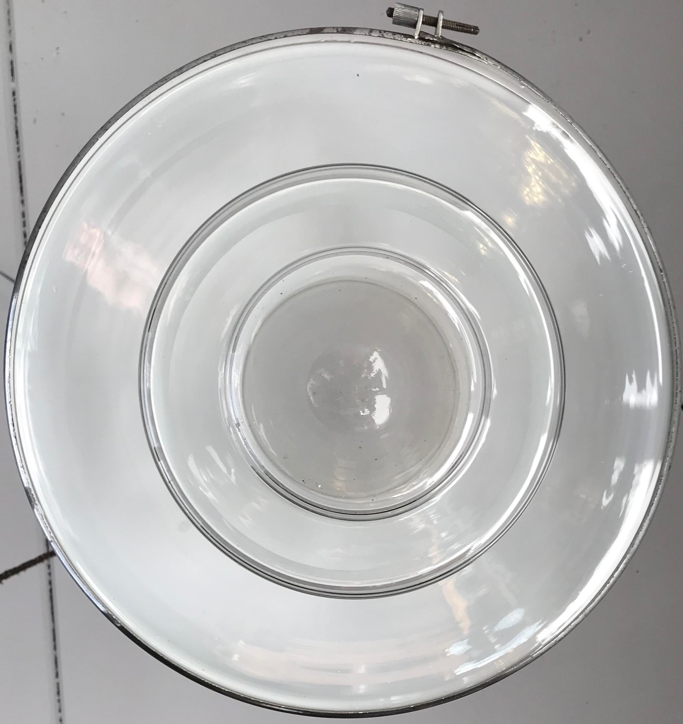 Rare and Stylish 1920s Art Deco Opaline, Transparent Glass & Brass Pendant Light 11