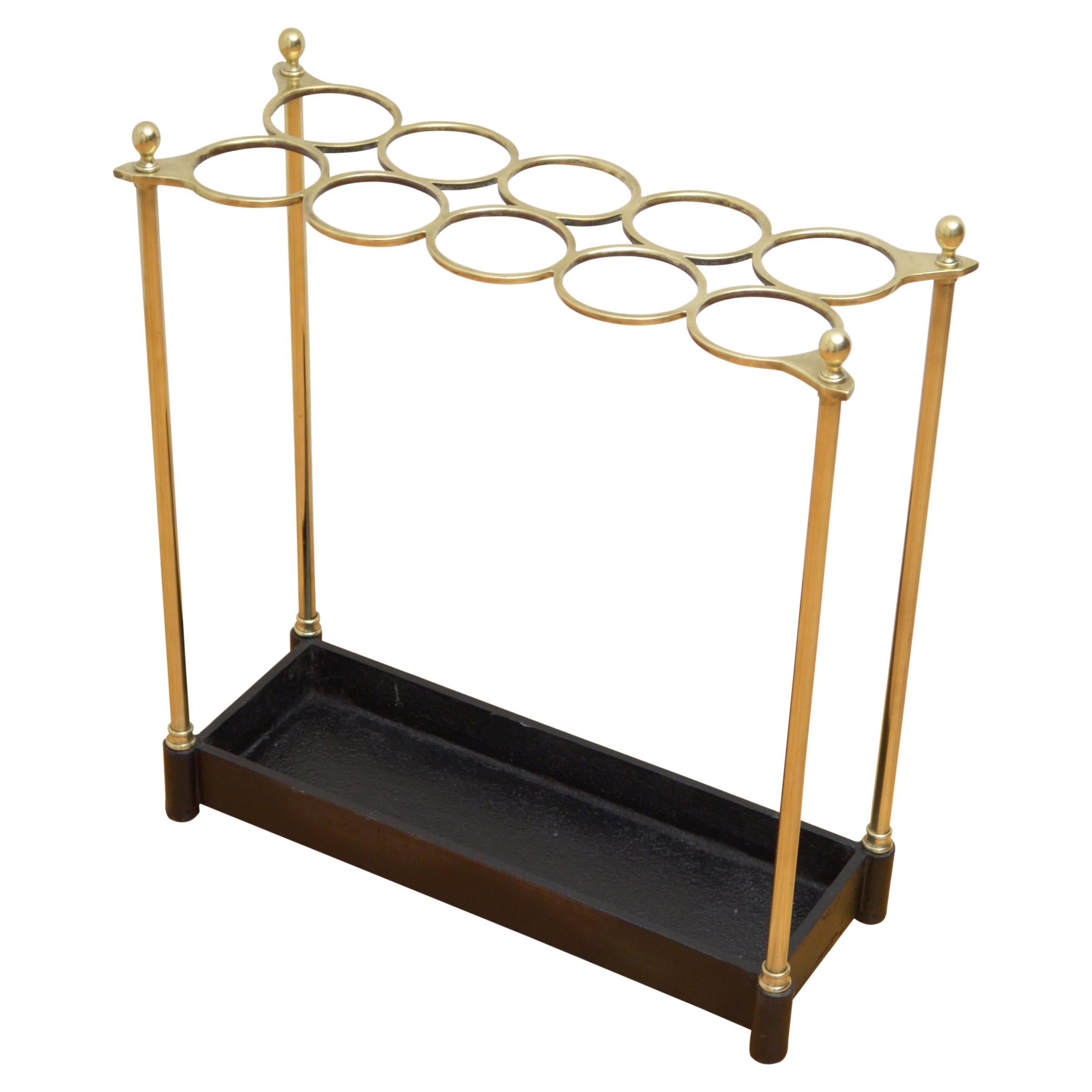 Rare and Stylish 19th Century Brass Umbrella Stand For Sale