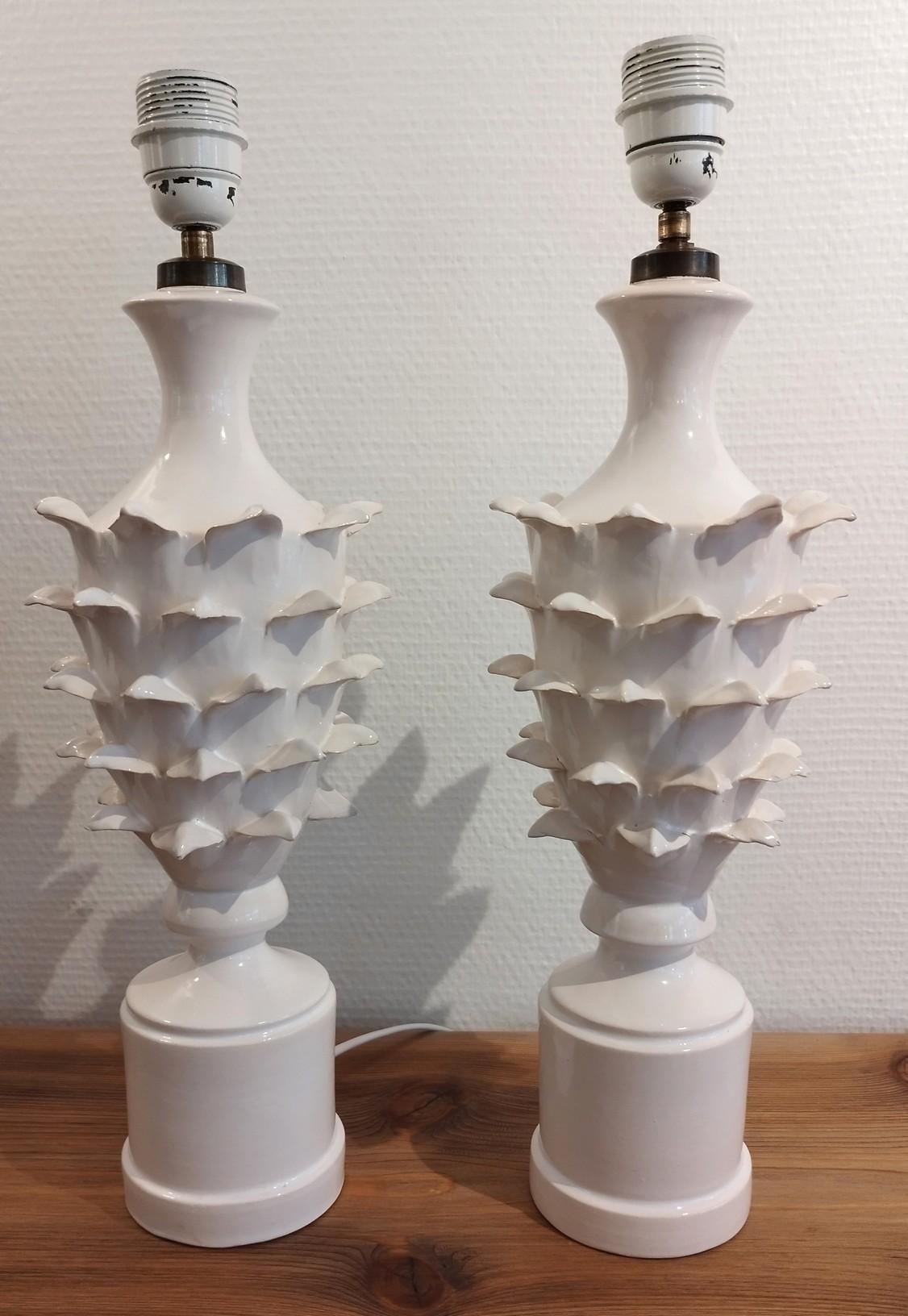 French Rare and Superb Pair of Jean Roger Lamps, circa 1960-1970