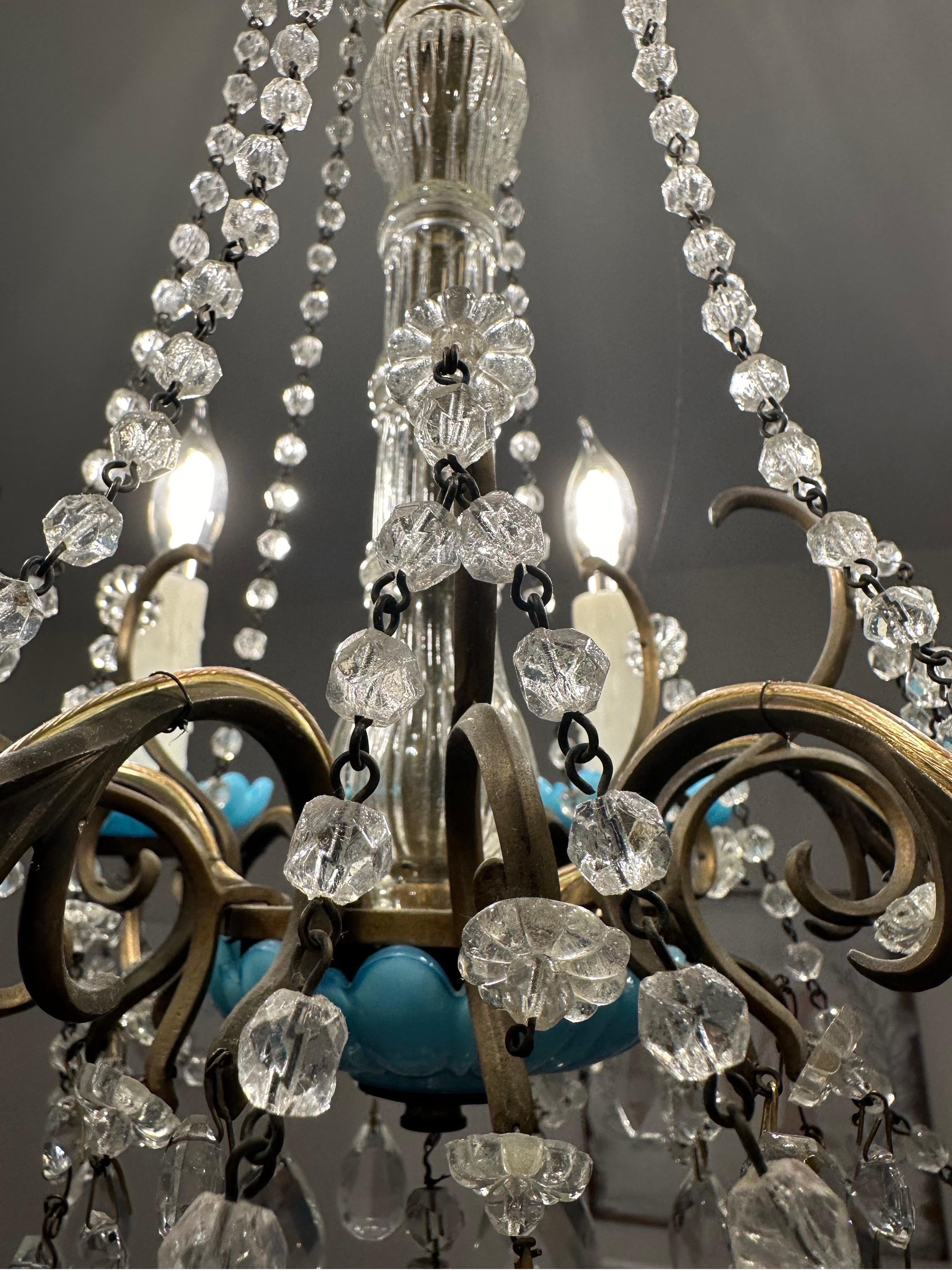 Rare and unique 18th century French crystal chandelier with blue accent.  For Sale 5