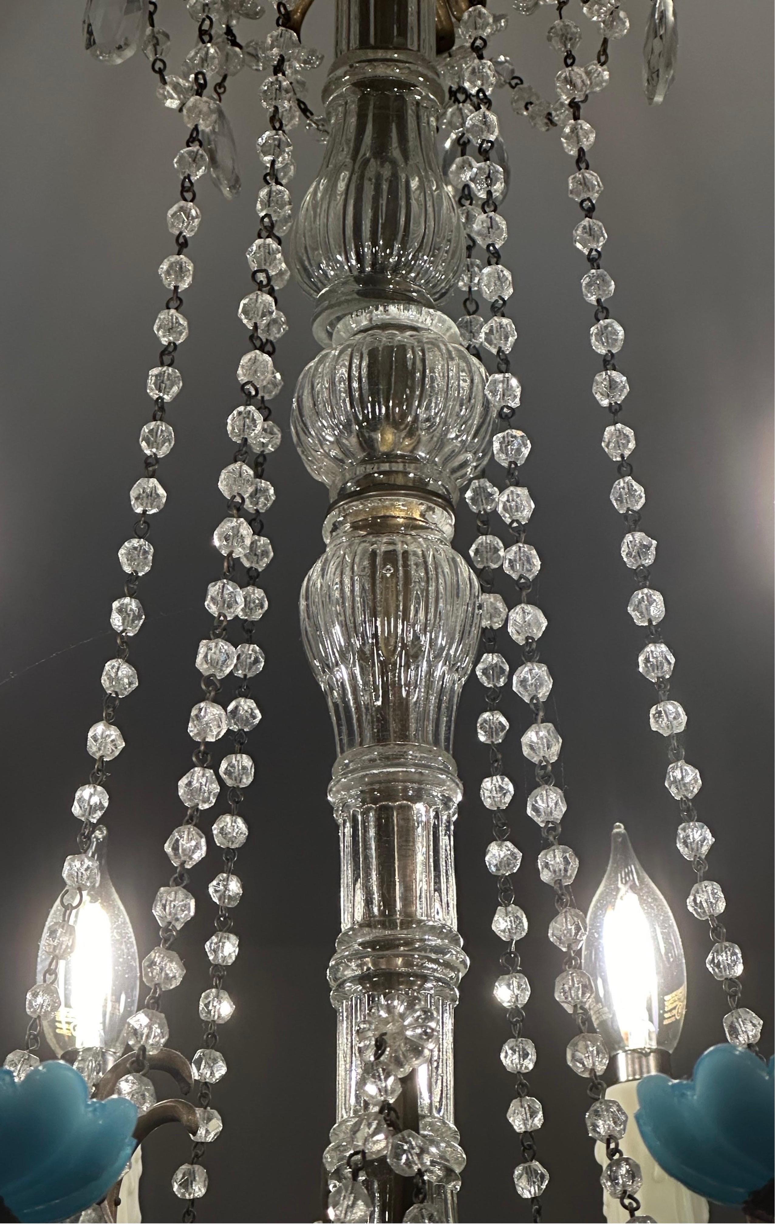 Rare and unique 18th century French crystal chandelier with blue accent.  In Good Condition For Sale In Marshville, NC