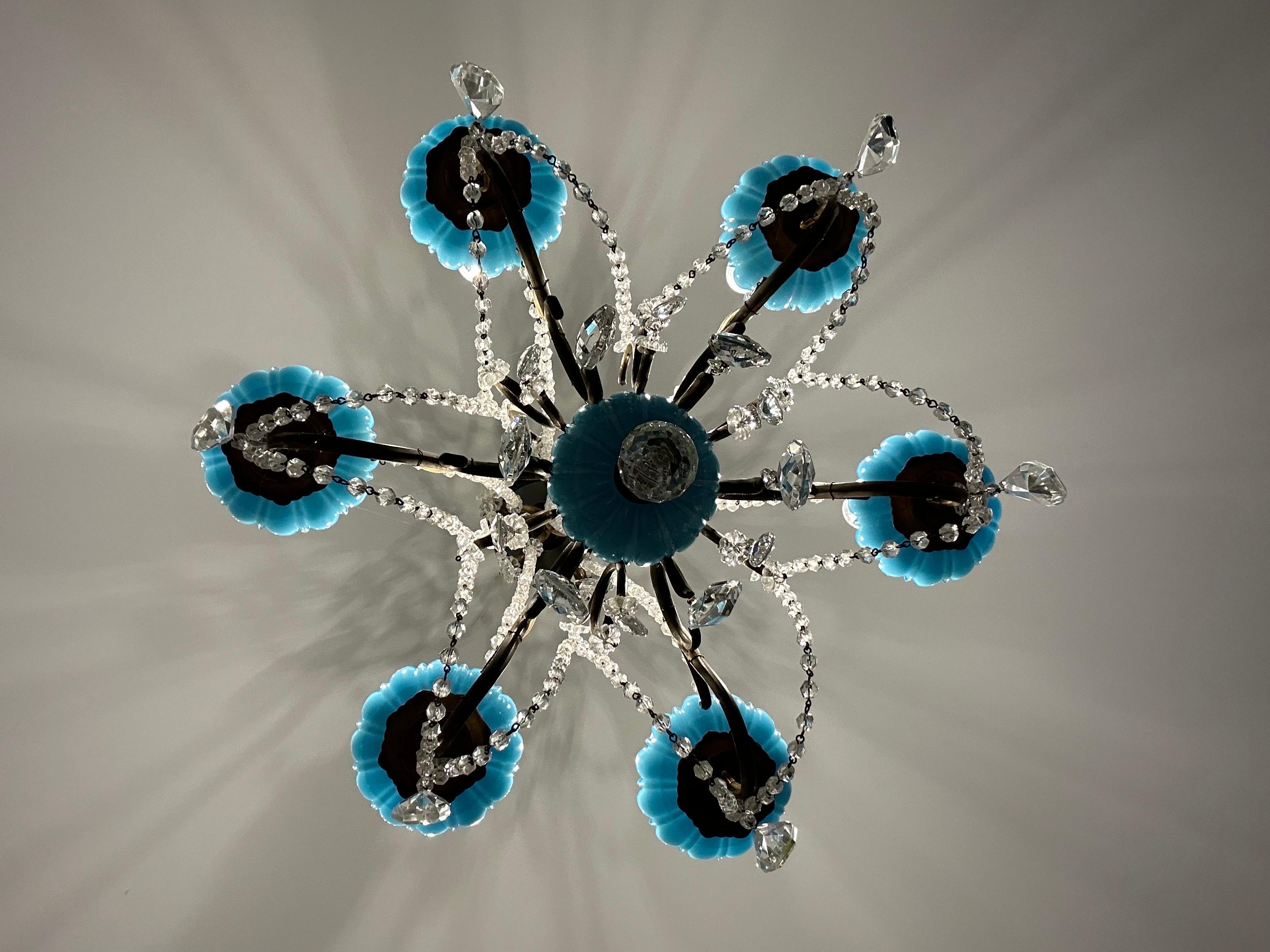 Rare and unique 18th century French crystal chandelier with blue accent.  For Sale 2