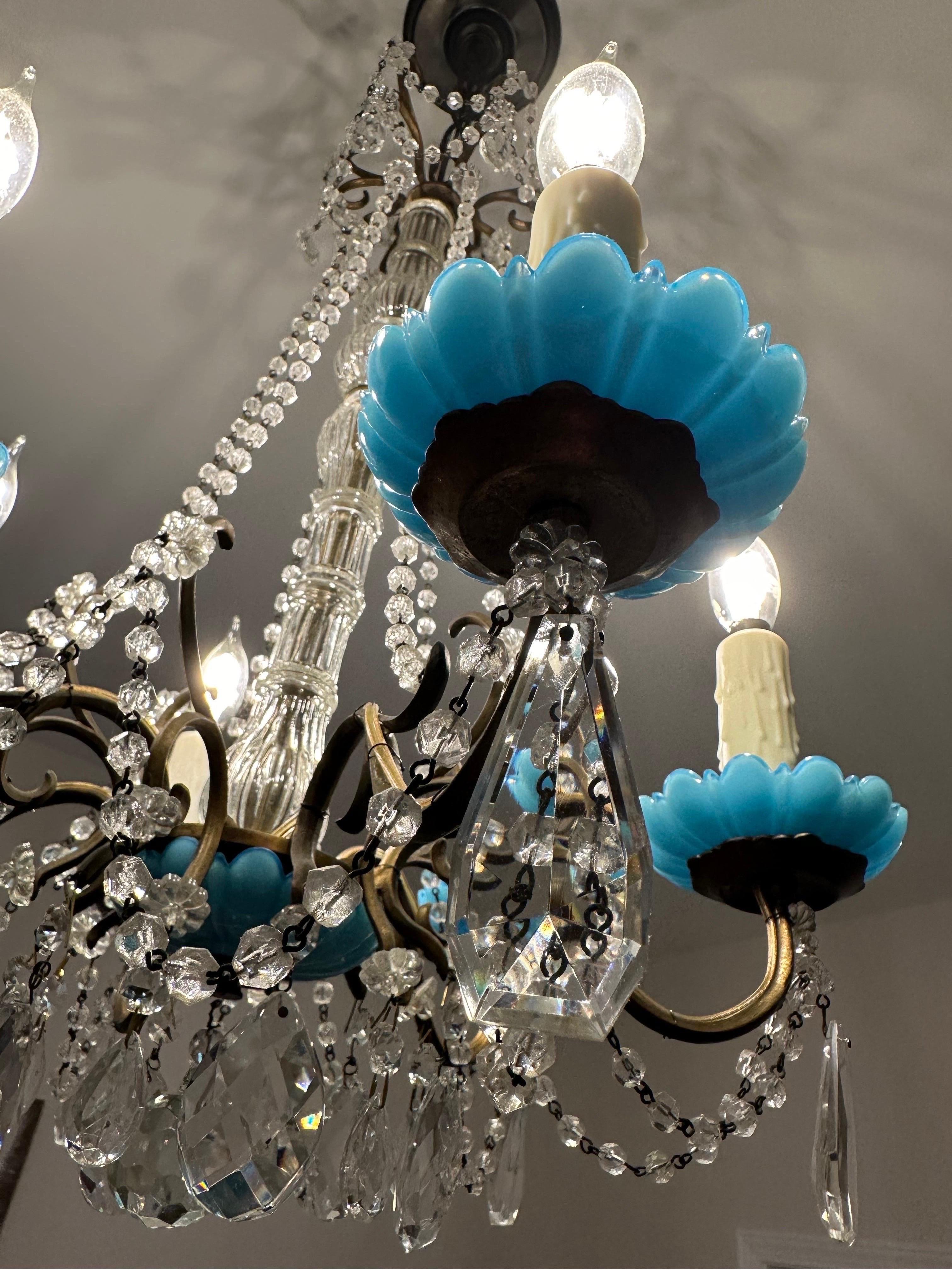 Rare and unique 18th century French crystal chandelier with blue accent.  For Sale 3
