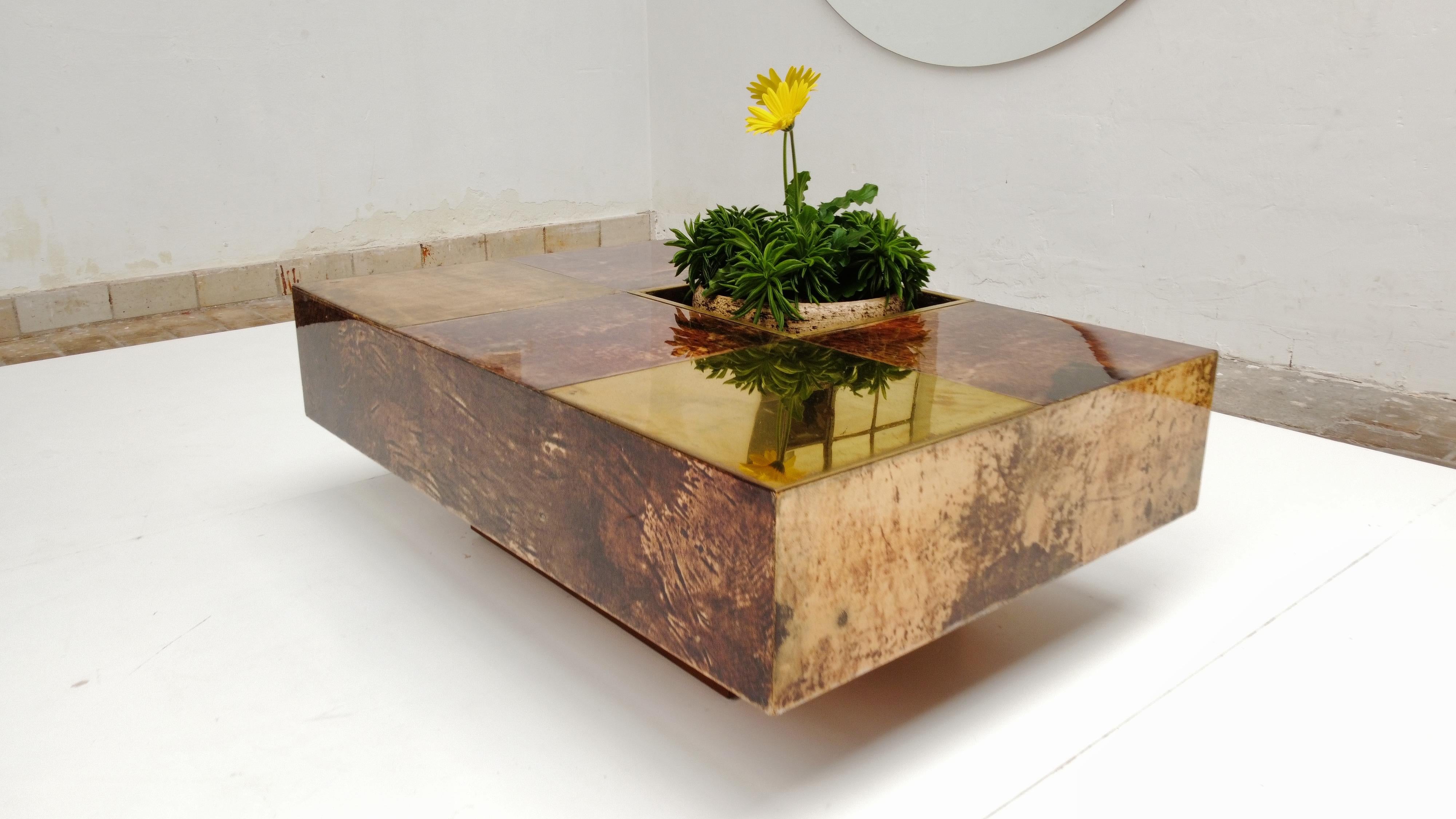 Rare and Unique Aldo Tura Goatskin Coffee Table with Brass Planter Italy 1960's For Sale 5