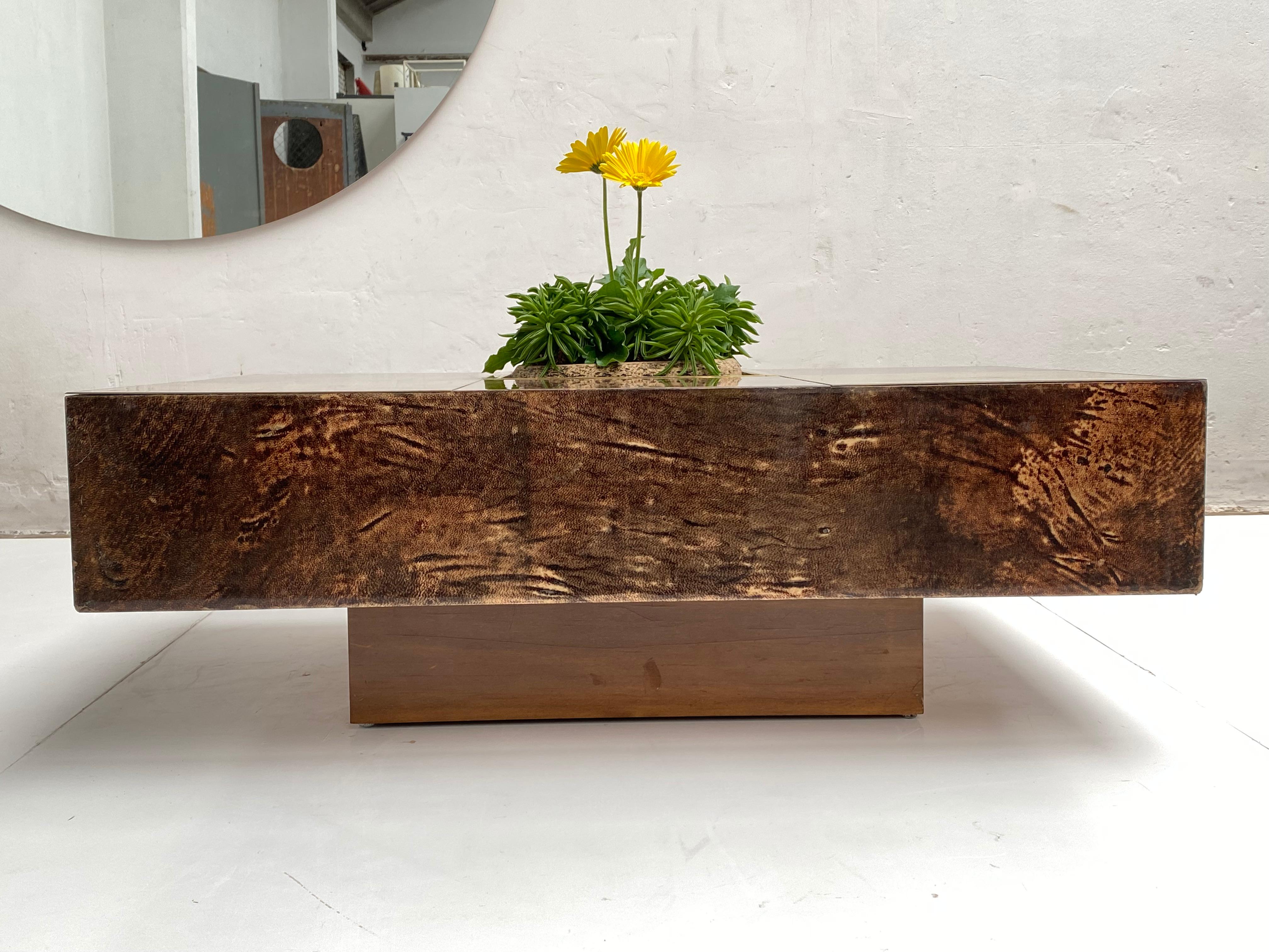 Rare and Unique Aldo Tura Goatskin Coffee Table with Brass Planter Italy 1960's For Sale 8