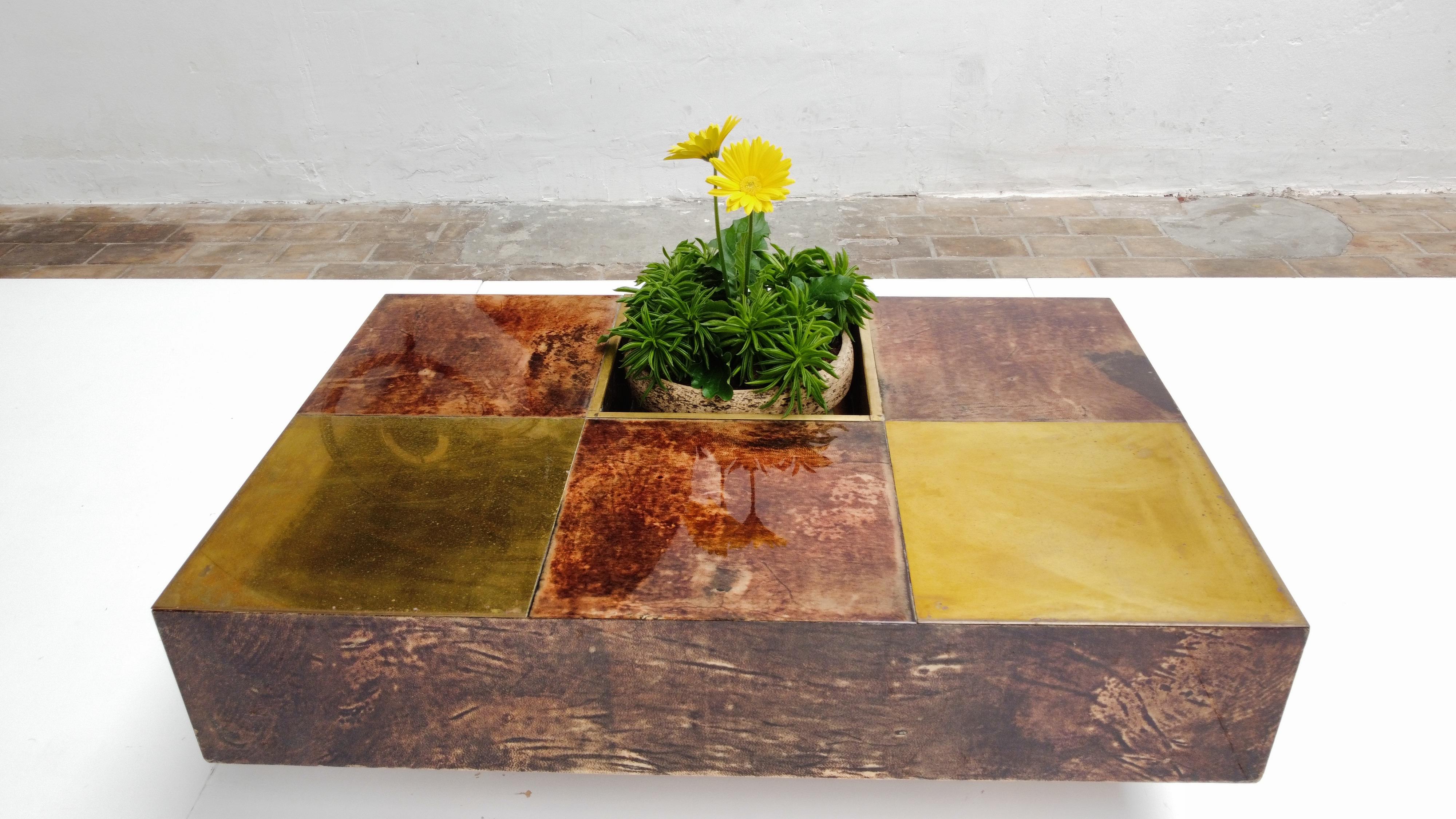 Rare and Unique Aldo Tura Goatskin Coffee Table with Brass Planter Italy 1960's For Sale 12