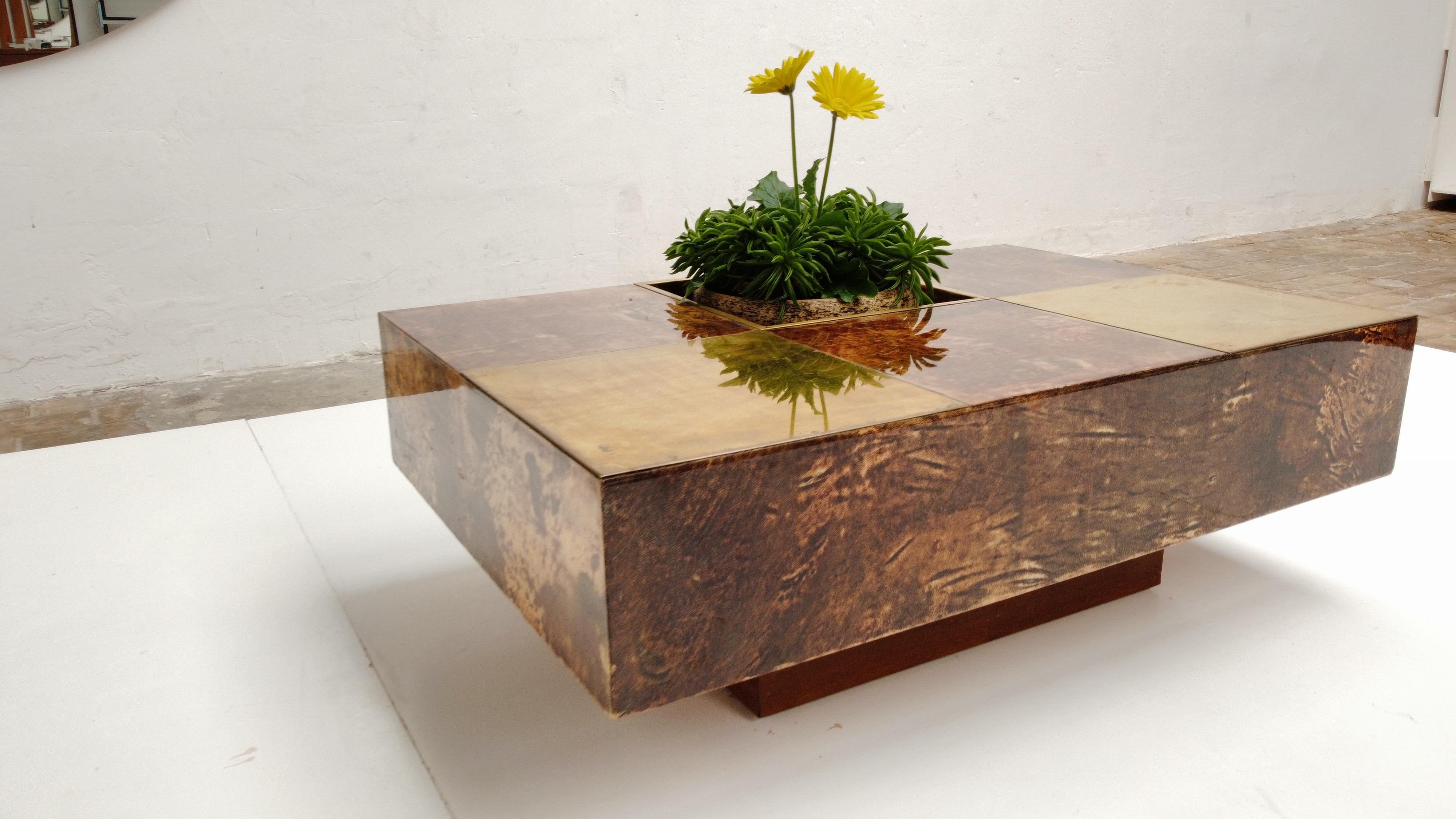 Rare and Unique Aldo Tura Goatskin Coffee Table with Brass Planter Italy 1960's For Sale 2